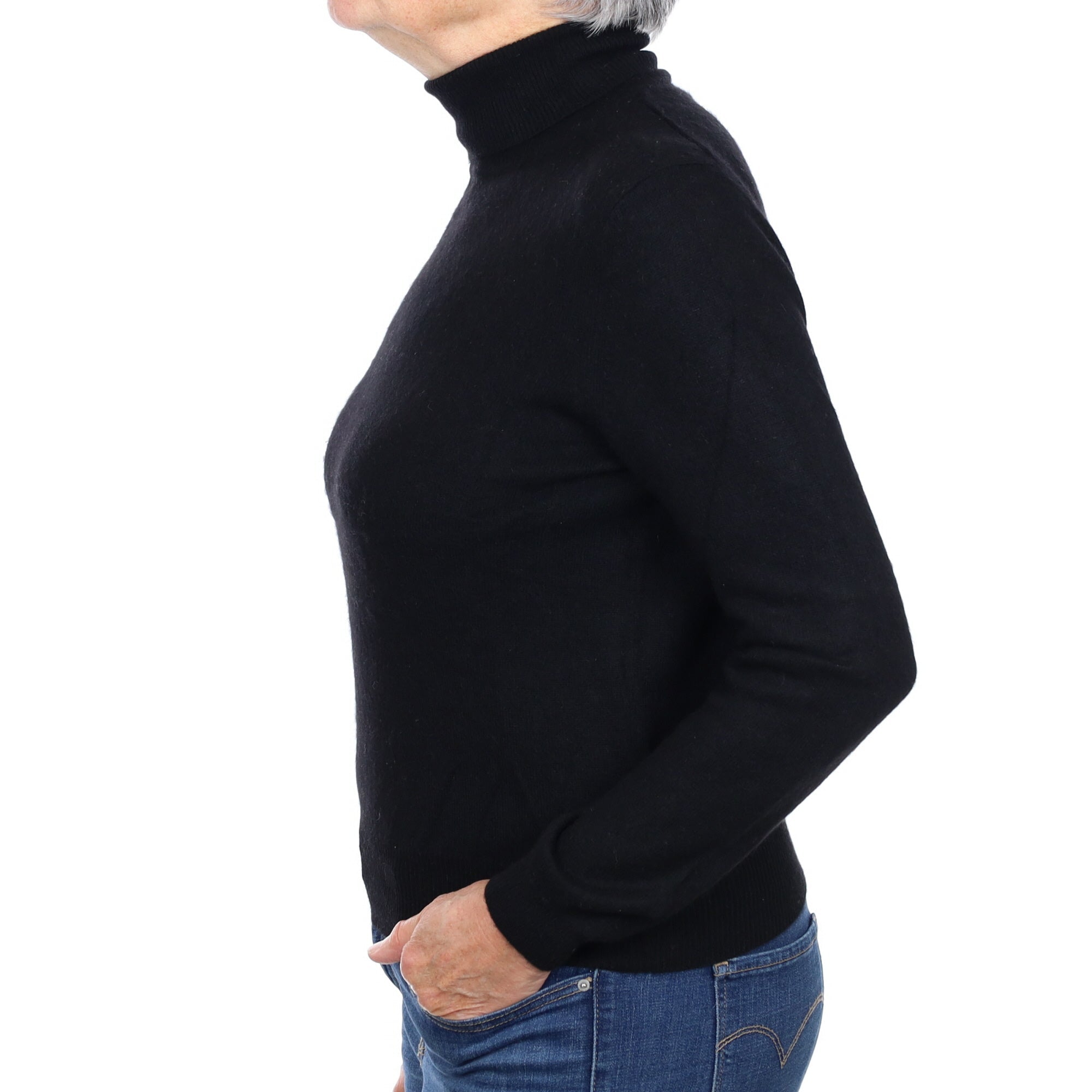 Black Cashmere Polo Neck Jumper Medium