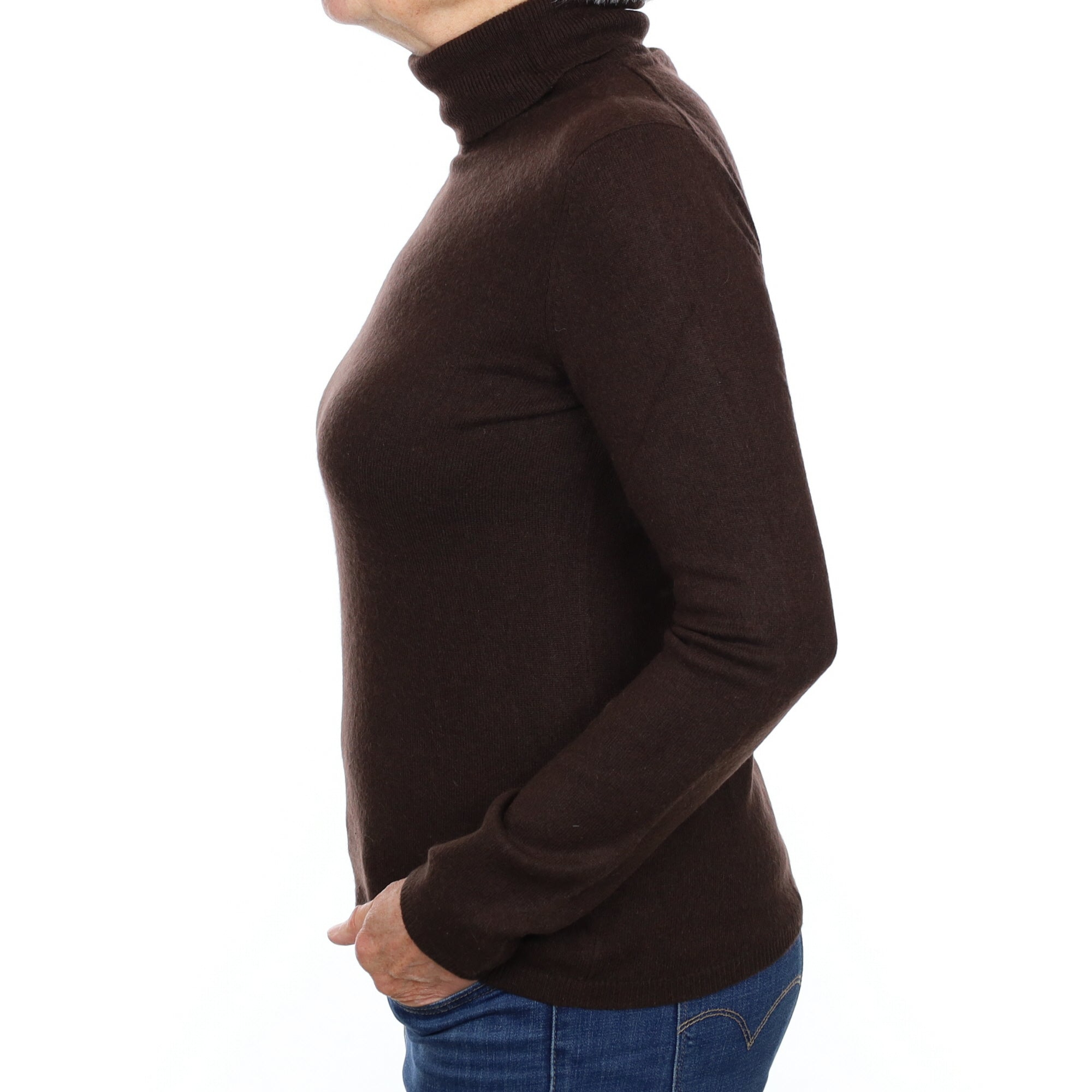 Chocolate Brown Cashmere Polo Neck Jumper Medium