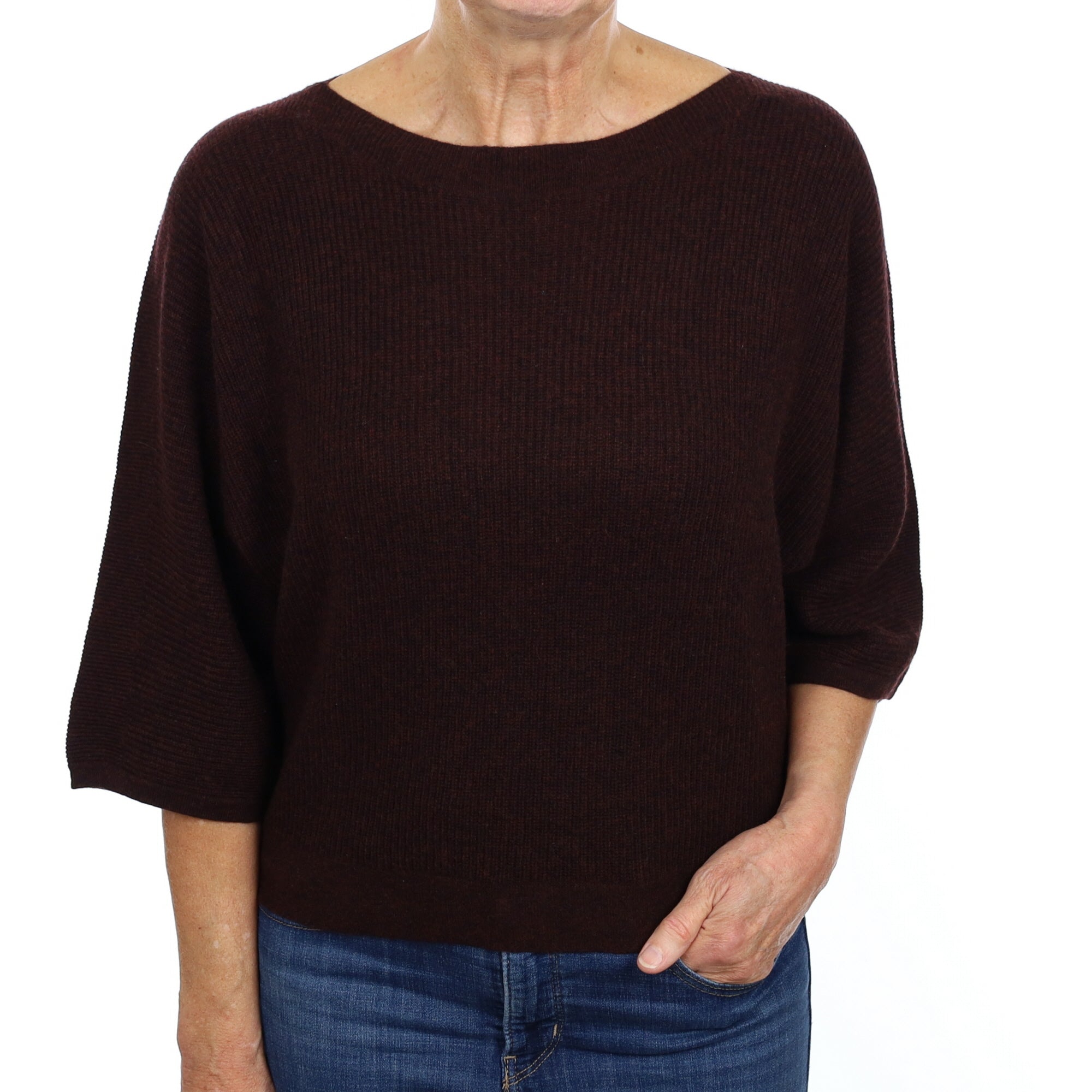 Poetry Port Red Cashmere Batwing Slash Neck Jumper Medium