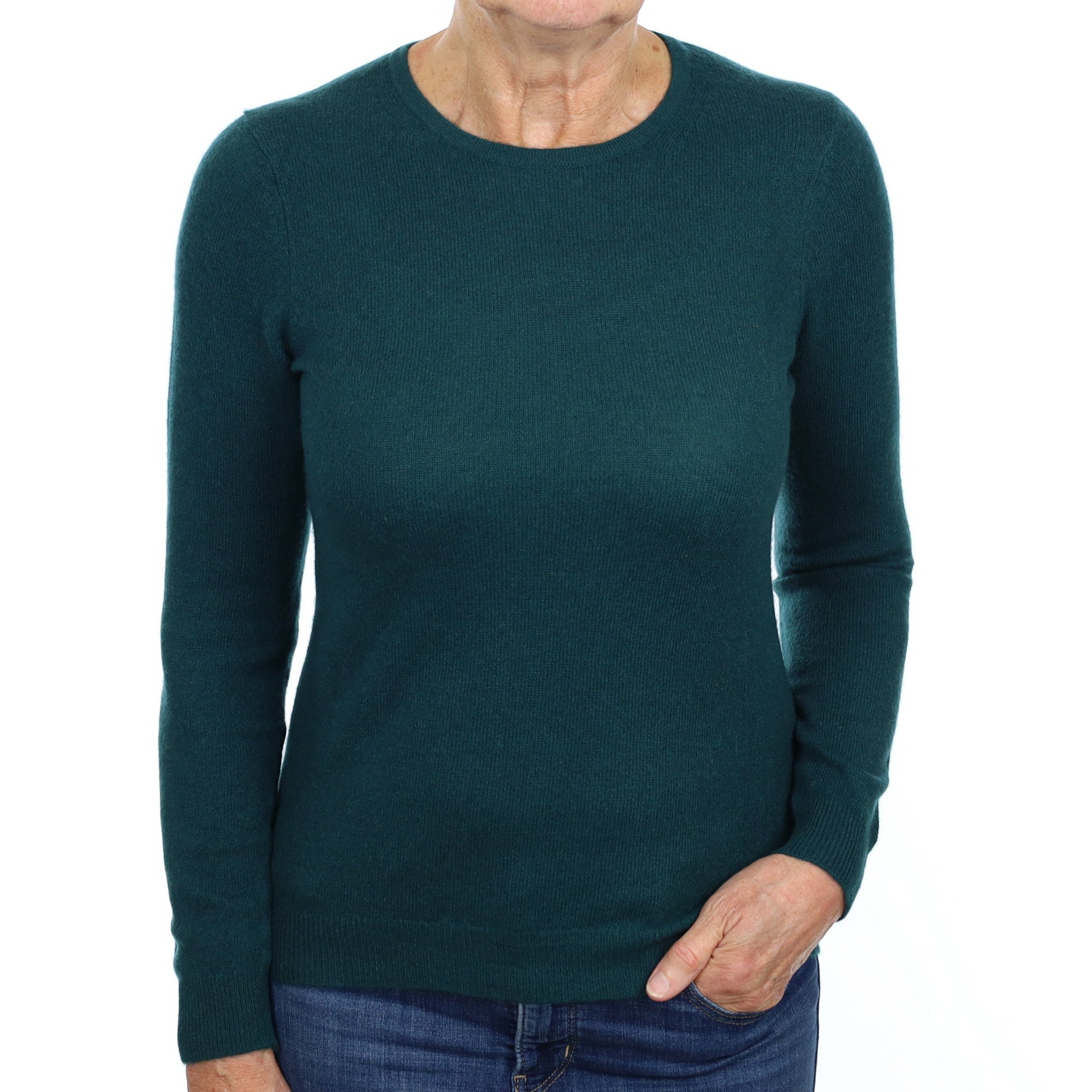 Deep Forest Green Cashmere Crew Neck Jumper Medium