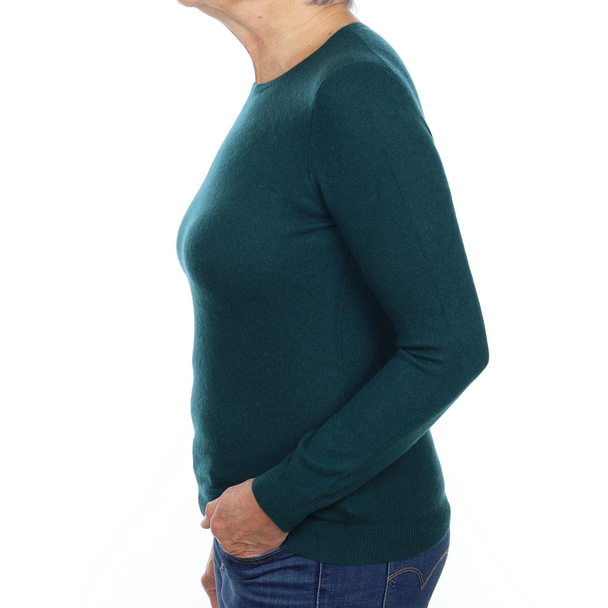 Deep Forest Green Cashmere Crew Neck Jumper Medium