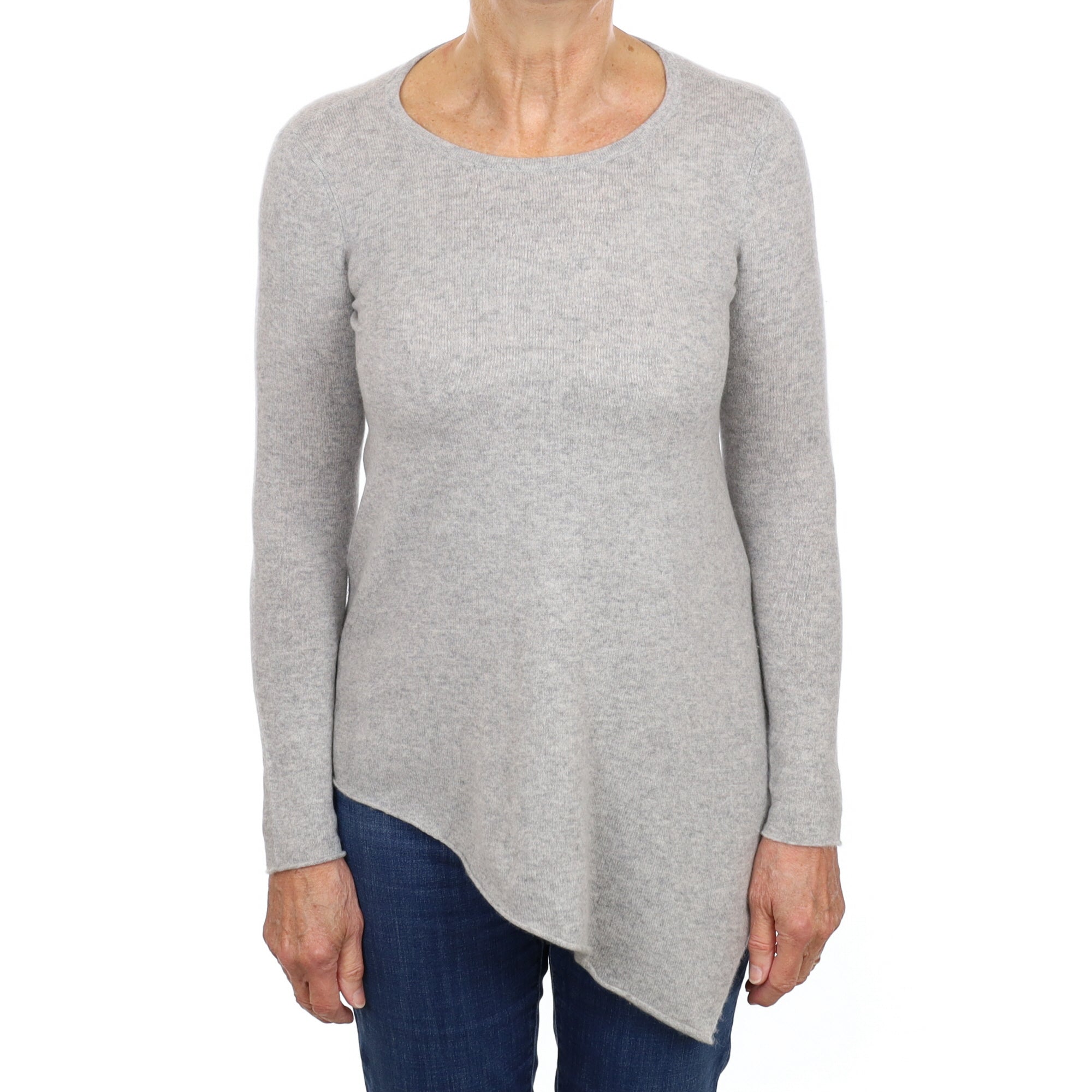Smoke Grey Cashmere Handkerchief Hem Crew Neck Jumper Medium