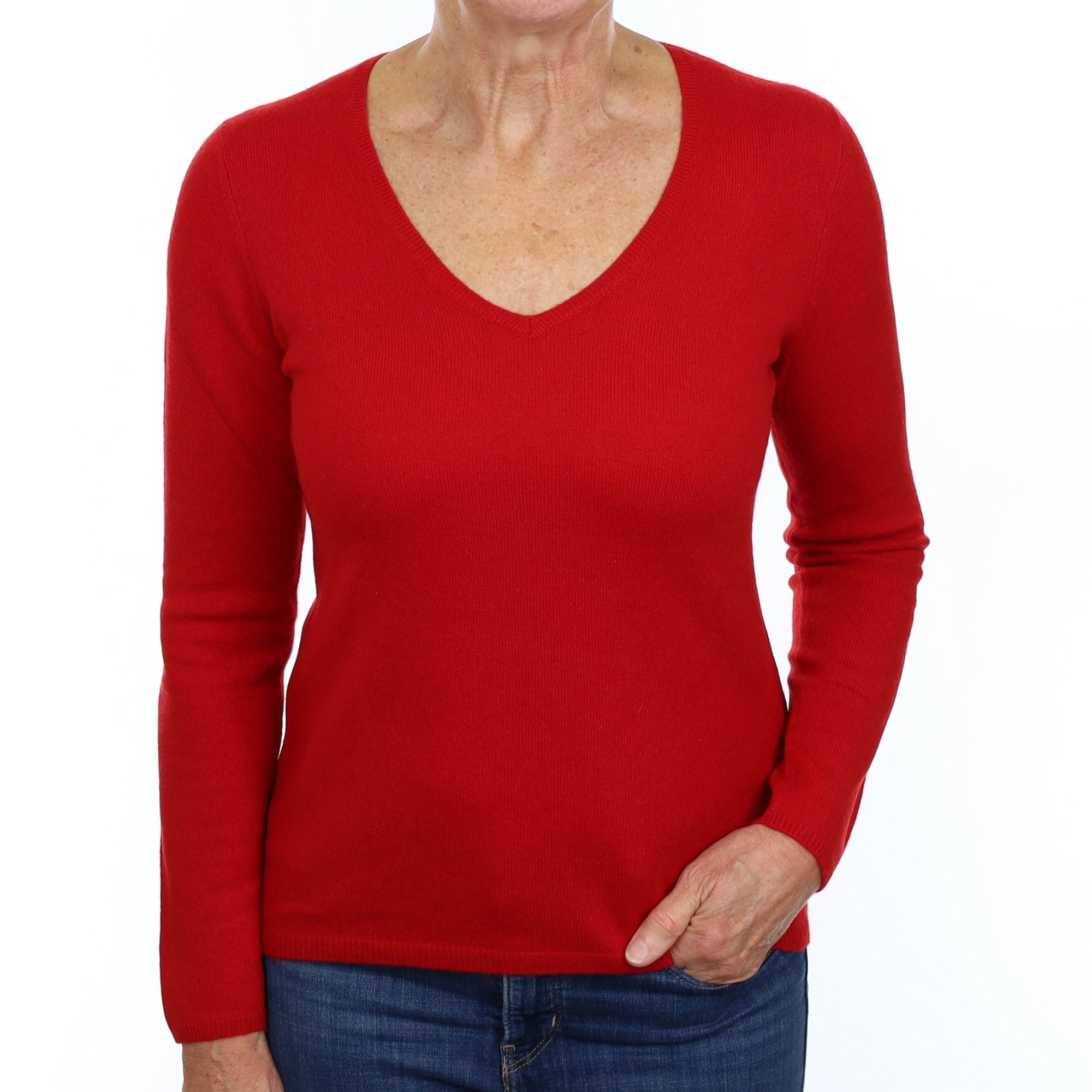 Berry Red Cashmere V Neck Jumper Medium