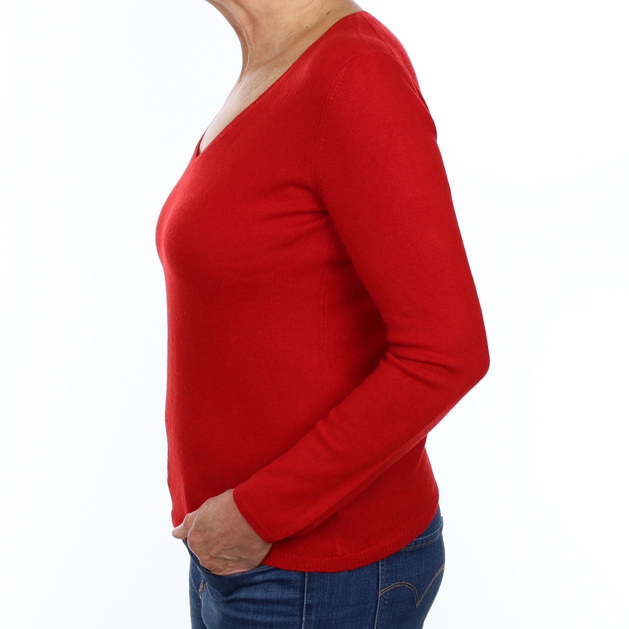 Berry Red Cashmere V Neck Jumper Medium