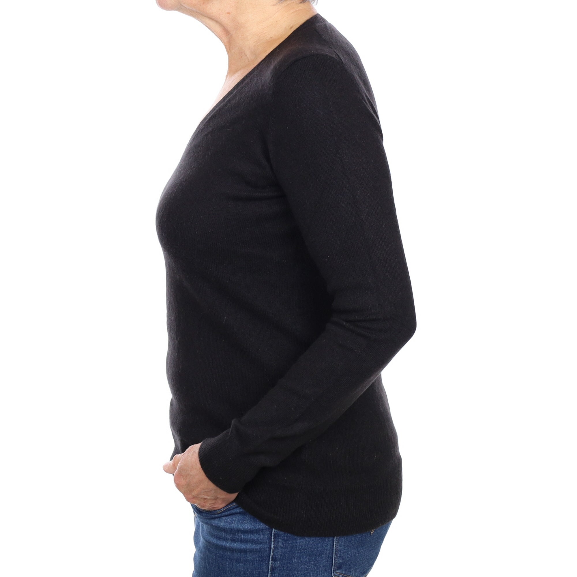 Black Cashmere V Neck Jumper Medium