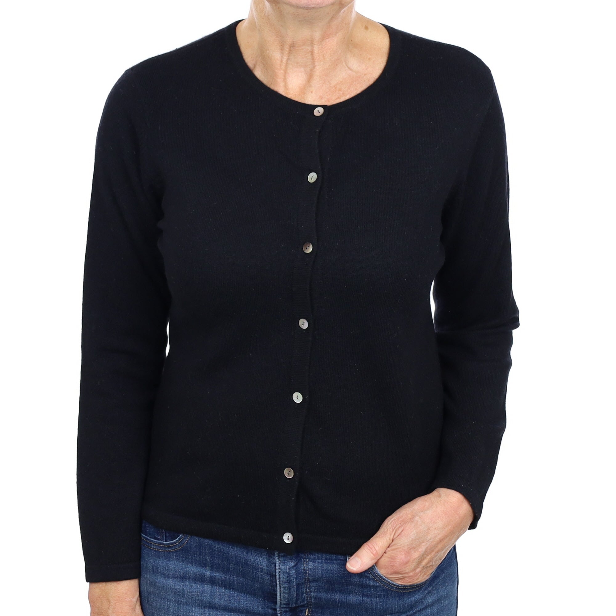 Black Cashmere Crew Neck Cardigan Medium