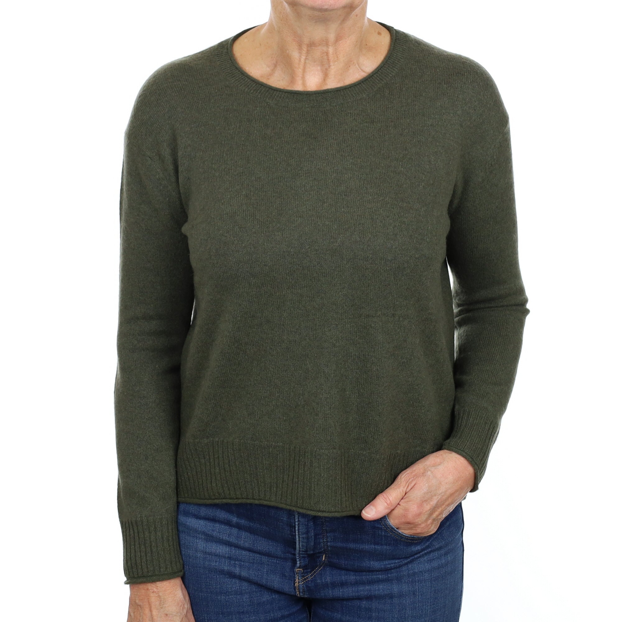 Deep Khaki Green Cashmere Crew Neck Jumper Medium