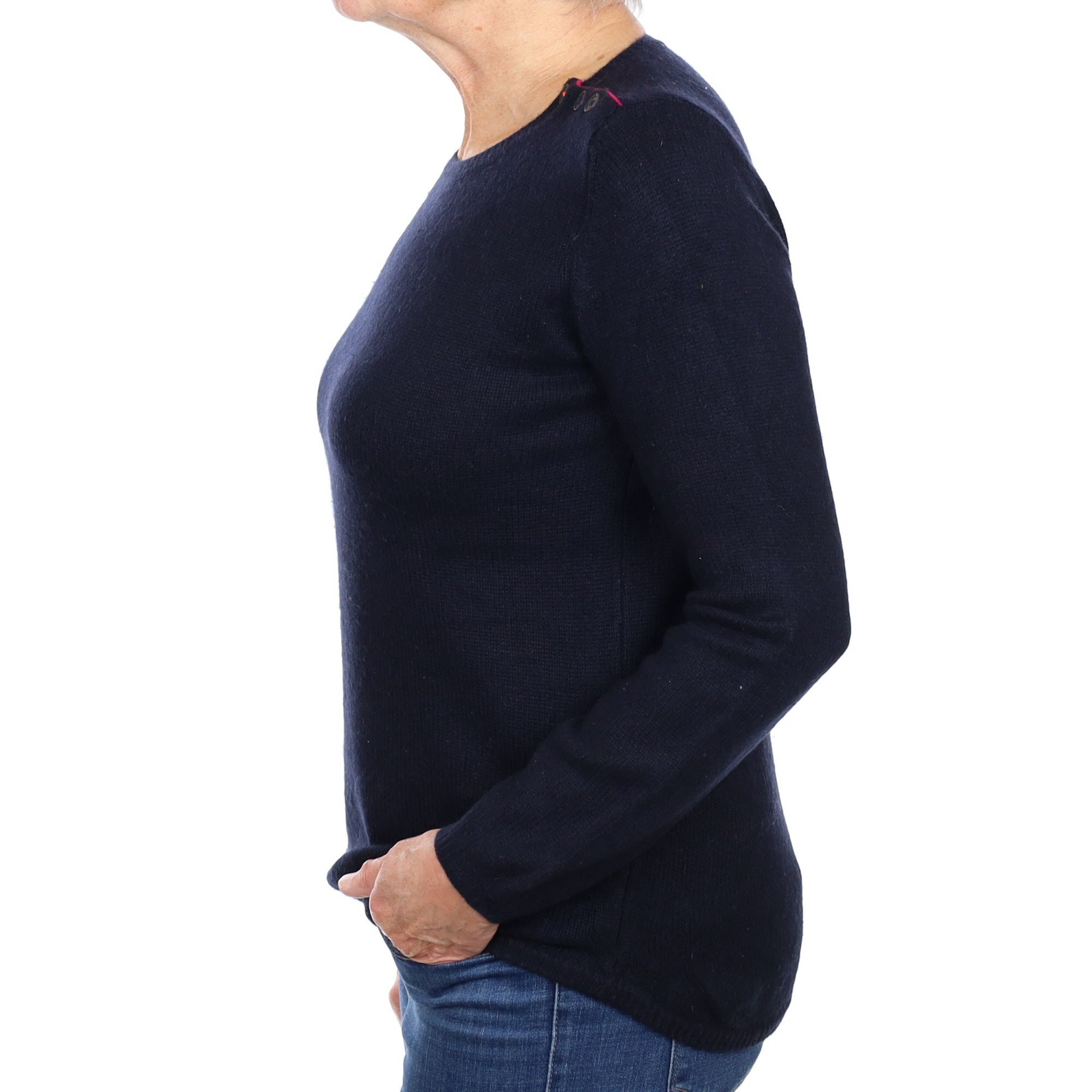 Chinti & Parker Navy Cashmere Buttoned Crew Neck Jumper Medium