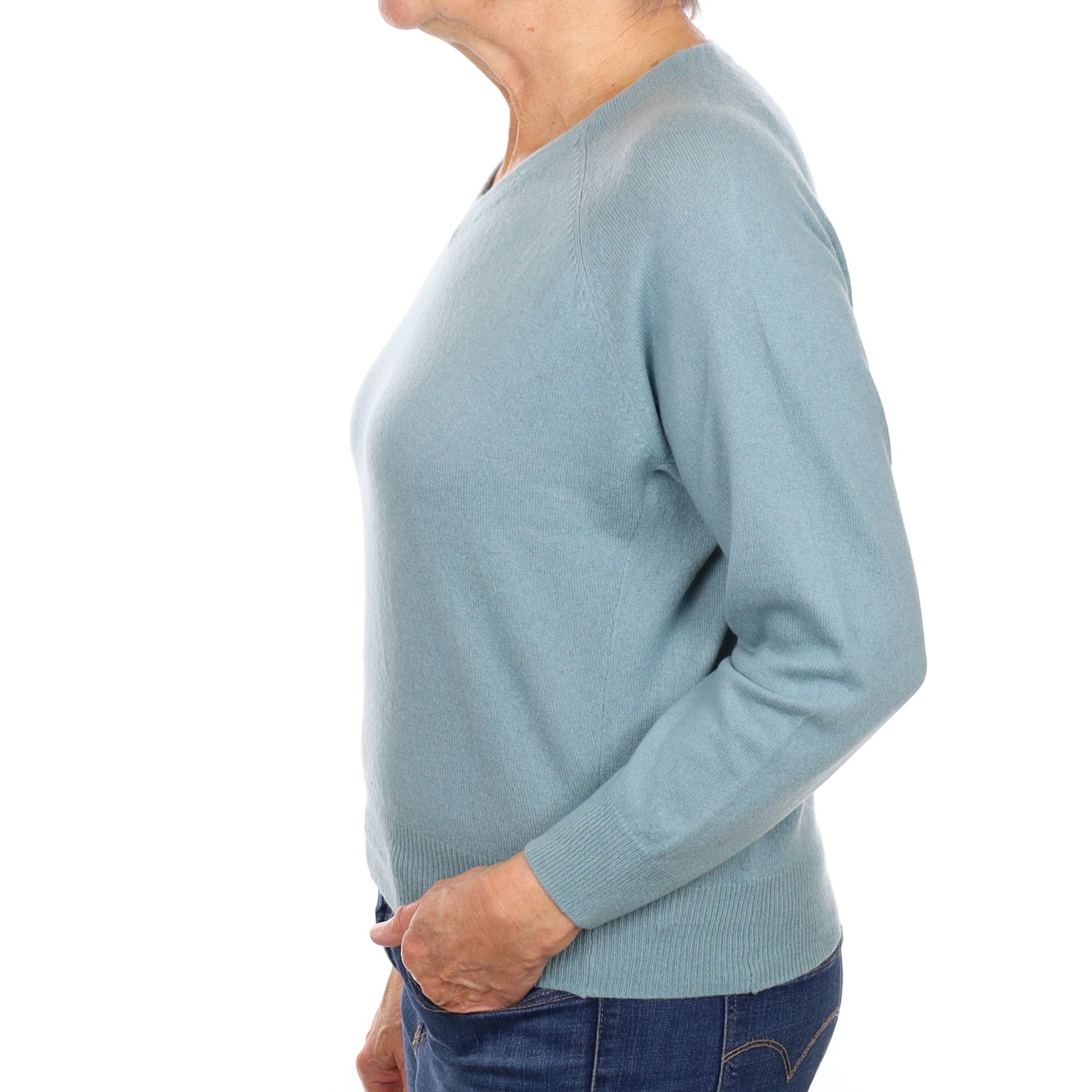 Duck Egg Blue Cashmere Batwing V Neck Jumper Medium