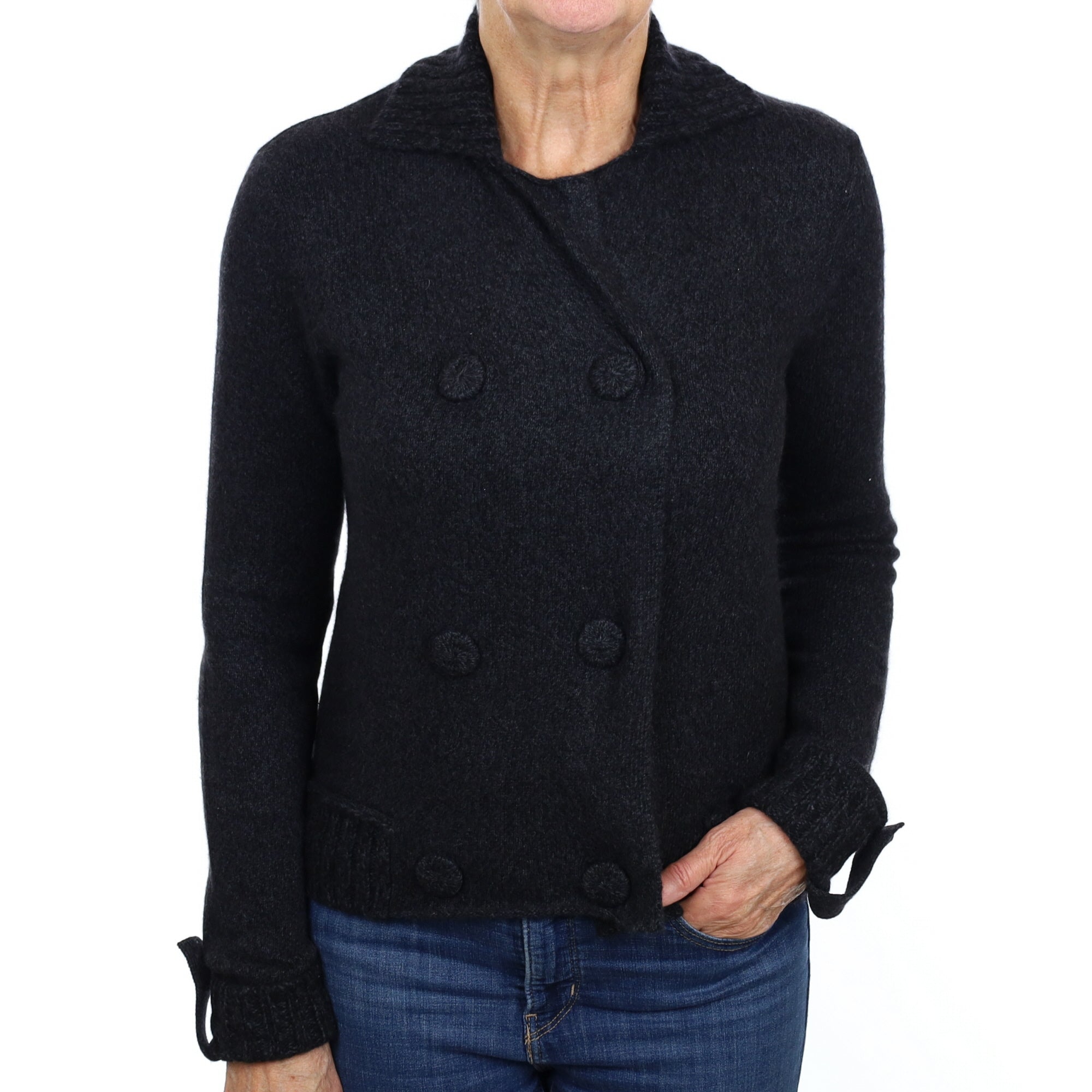 Charcoal Grey Cashmere Jacket Style Cardigan Medium