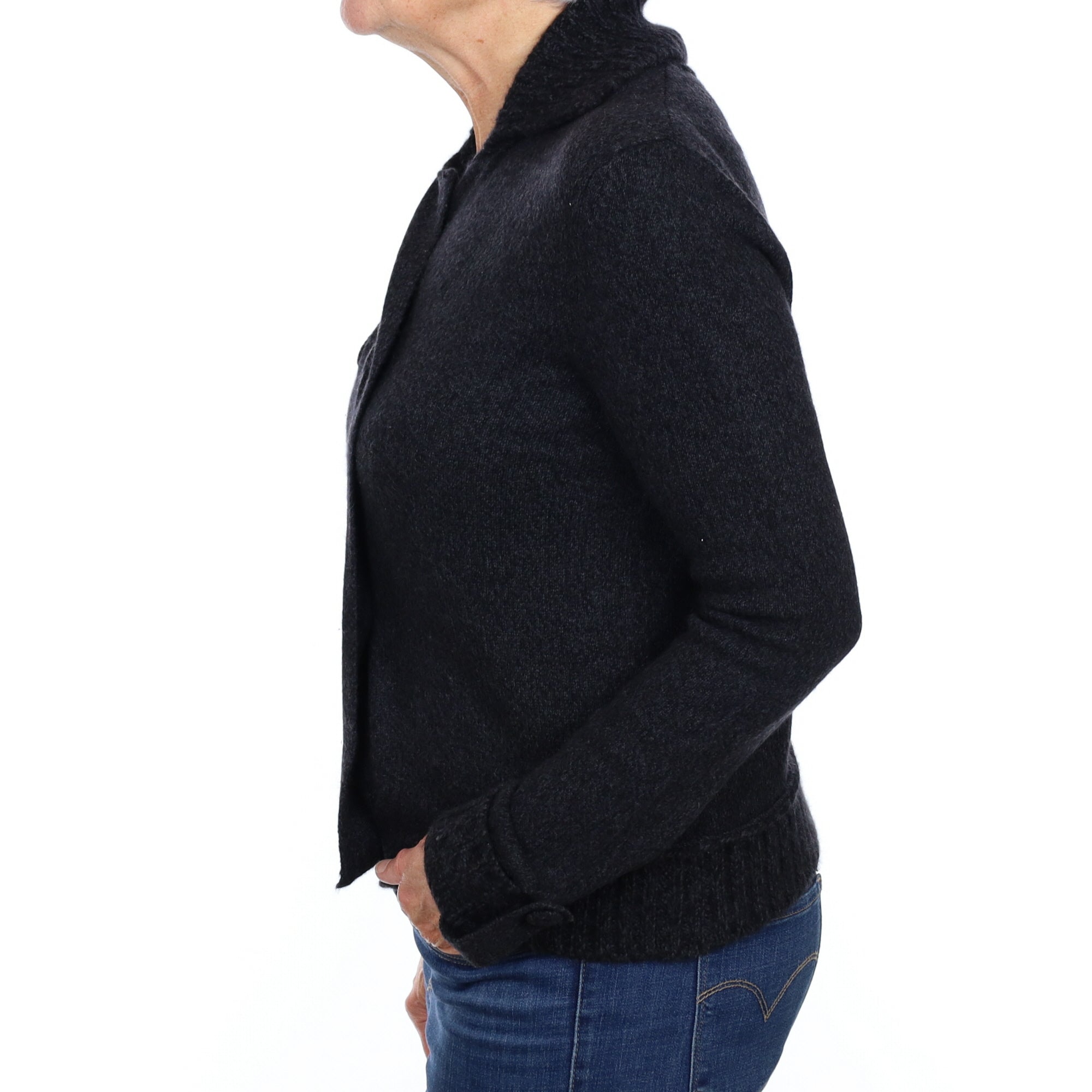 Charcoal Grey Cashmere Jacket Style Cardigan Medium