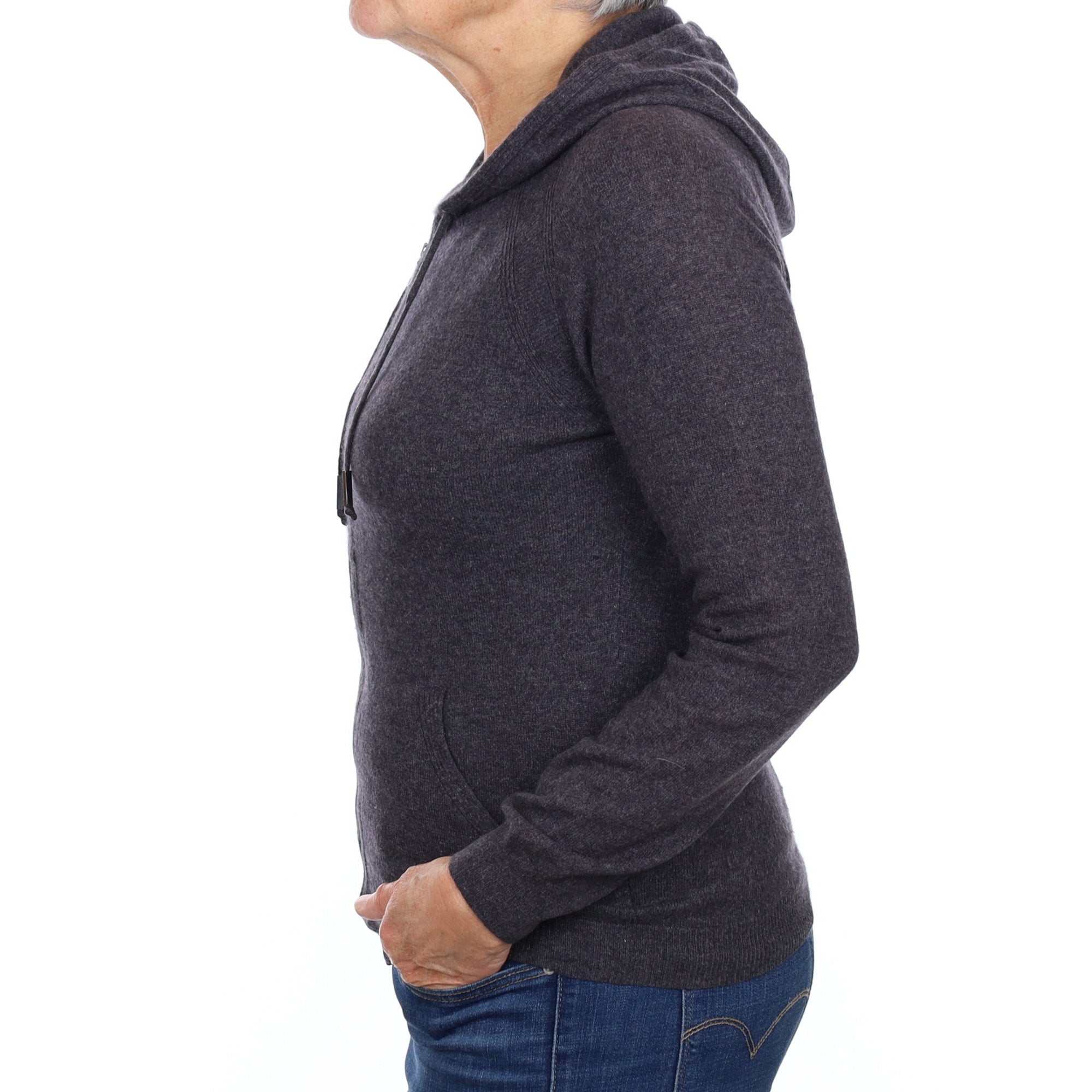 Slate Grey Cashmere Zip Up Hoodie with Pockets Medium
