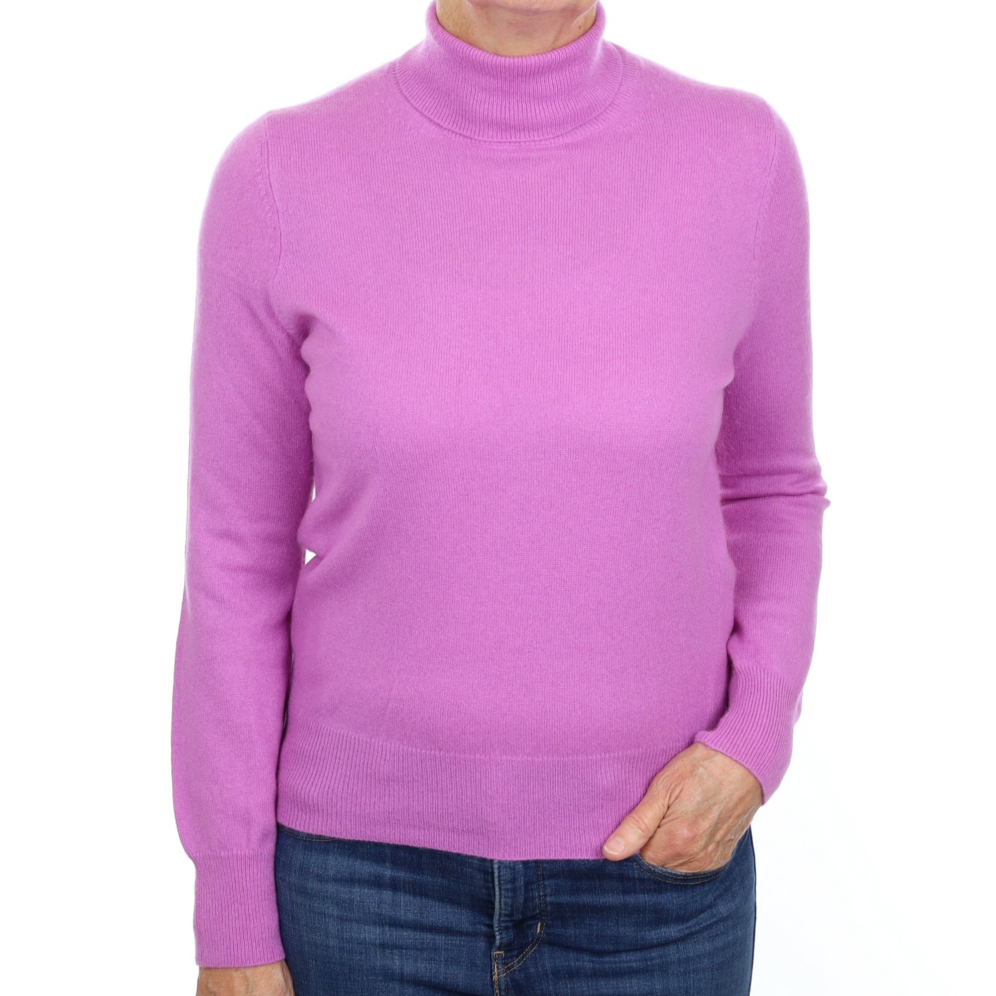 Deep Mauve Purple Cashmere Polo Neck Jumper Medium