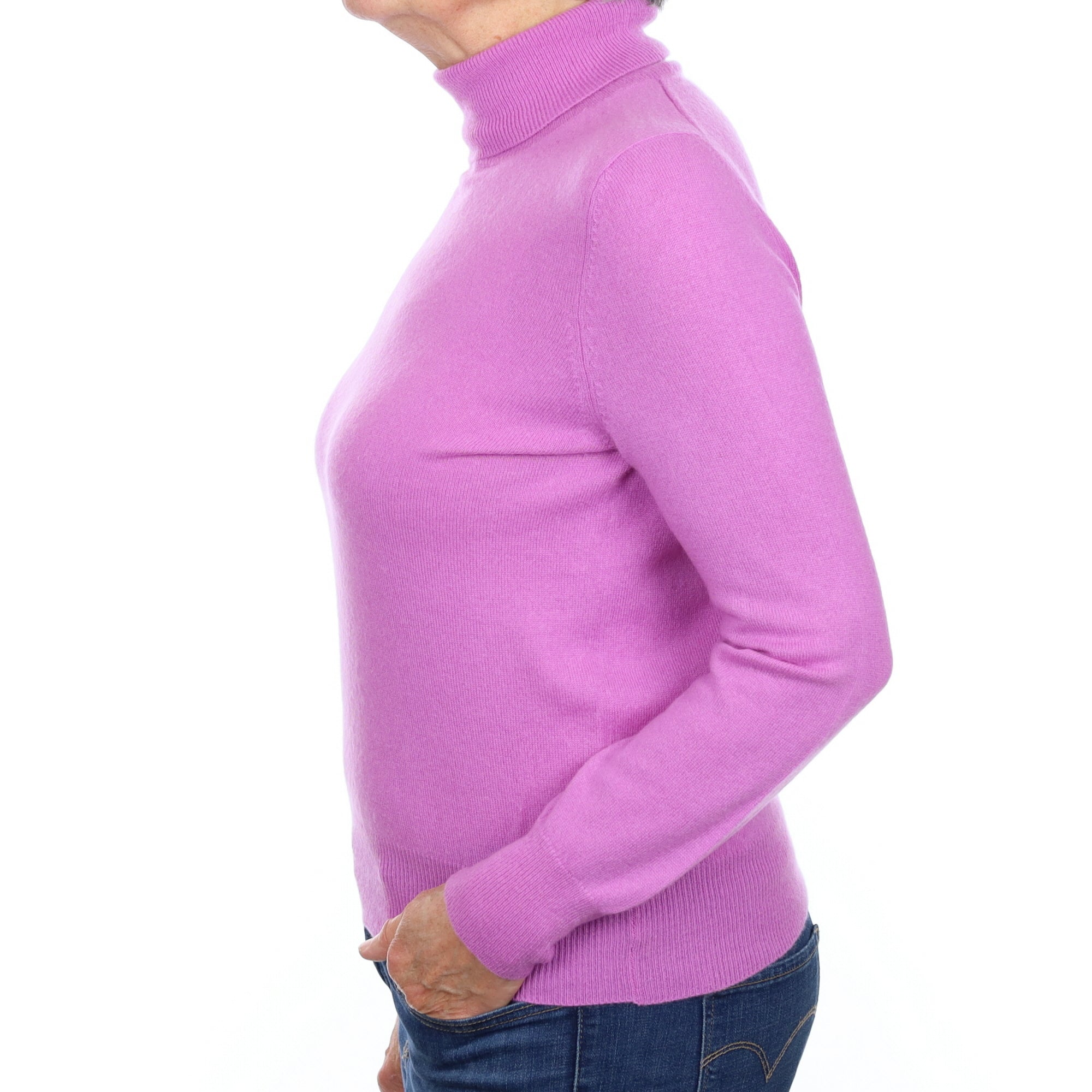 Deep Mauve Purple Cashmere Polo Neck Jumper Medium