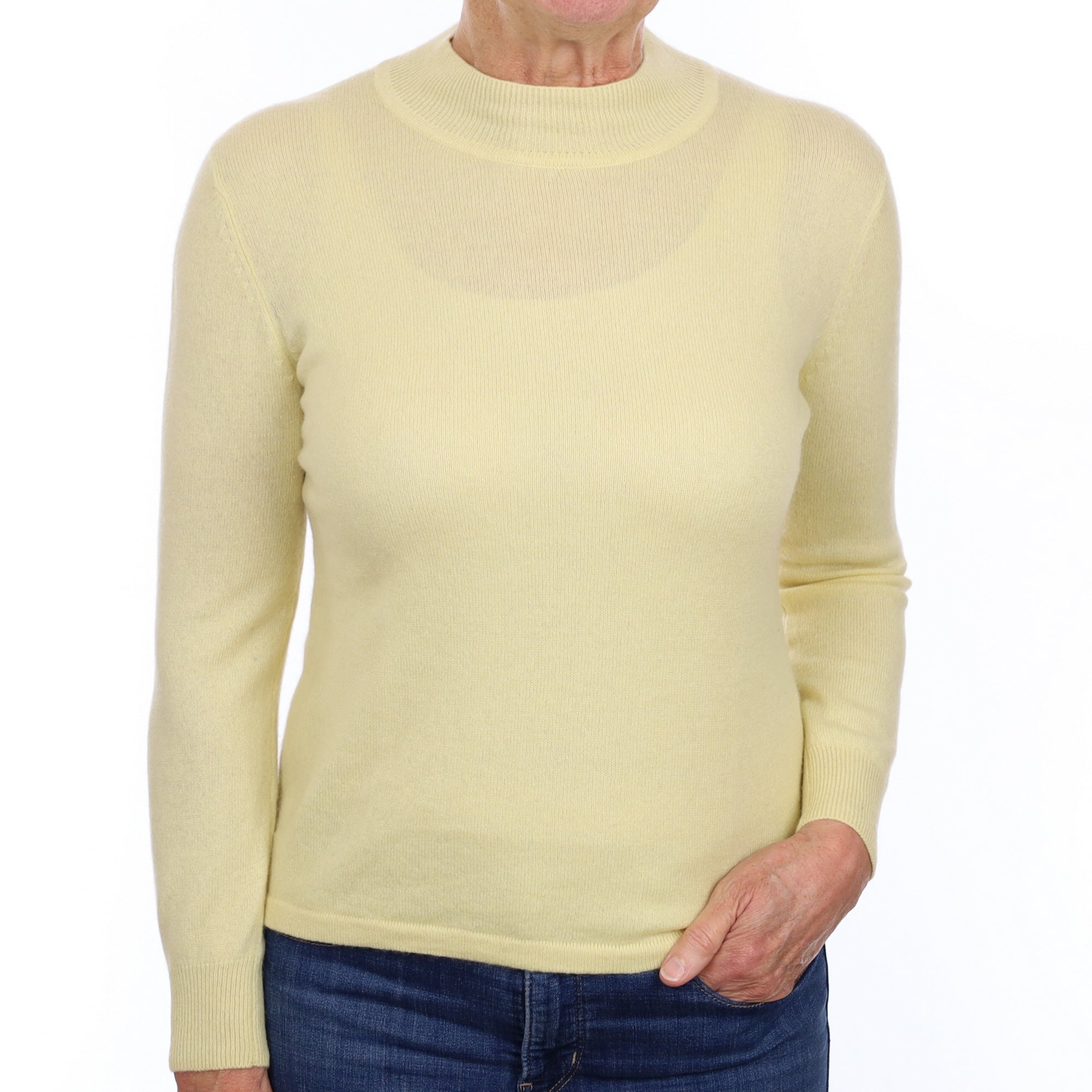 Primrose Yellow Cashmere Turtle Neck Jumper Medium