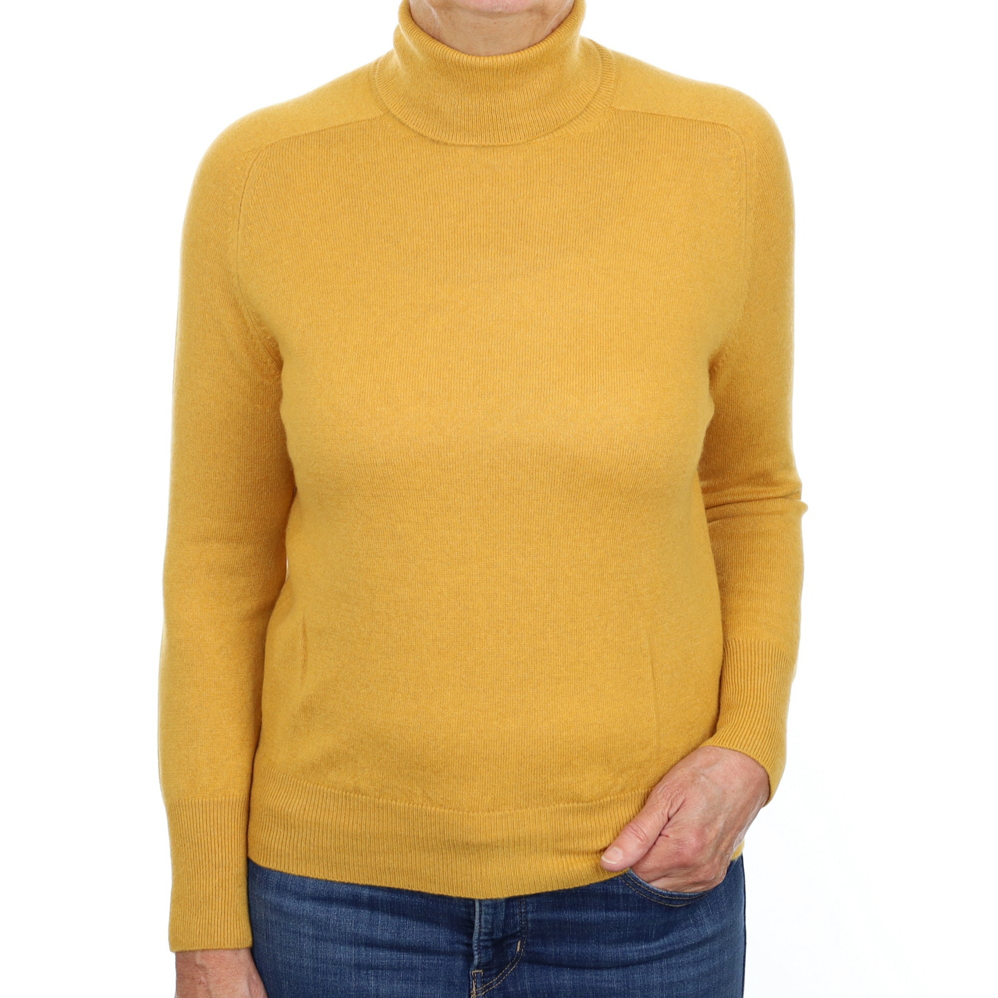 Marmalade Yellow Cashmere Polo Neck Jumper Medium
