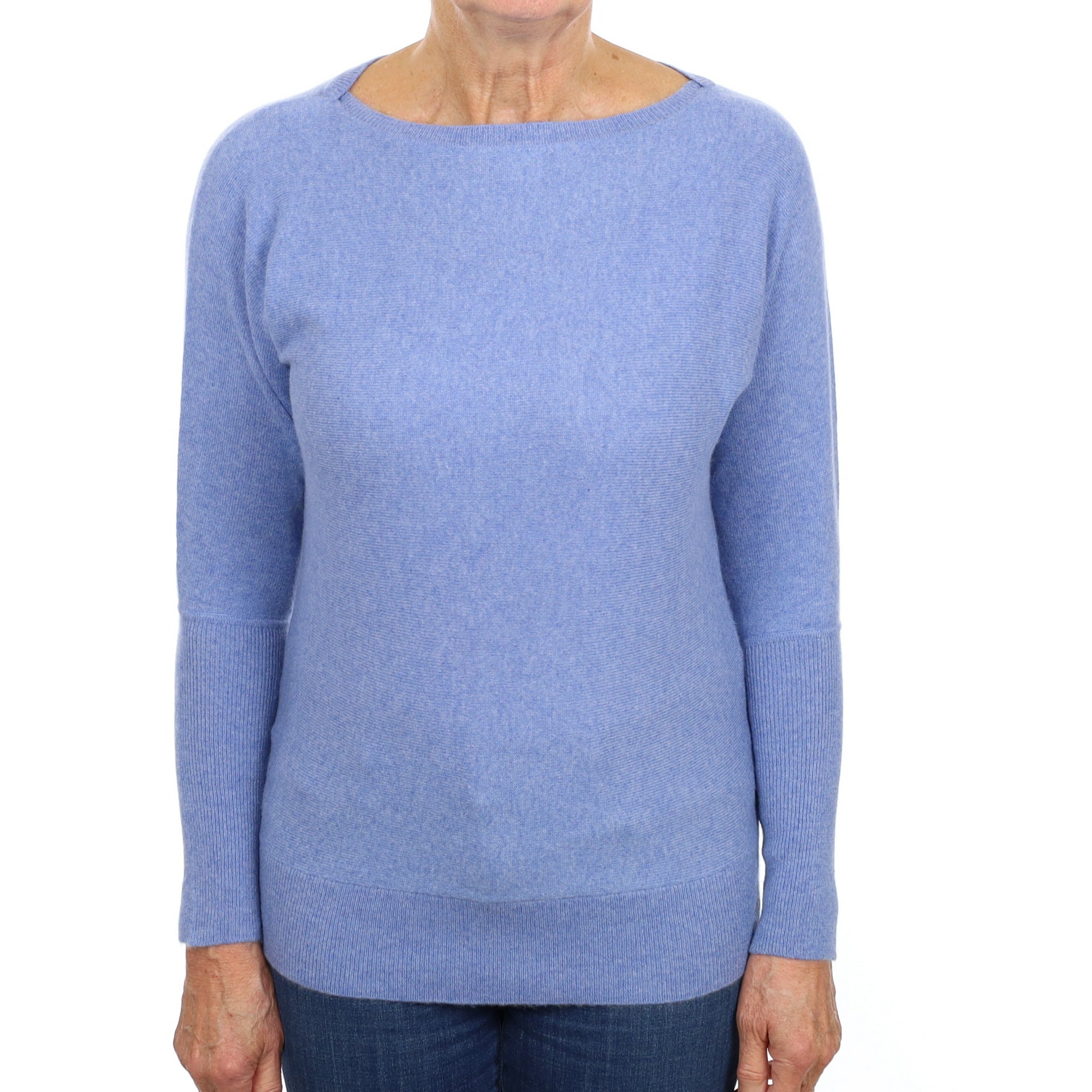 Sky Blue Cashmere Batwing Boat Neck Jumper Medium