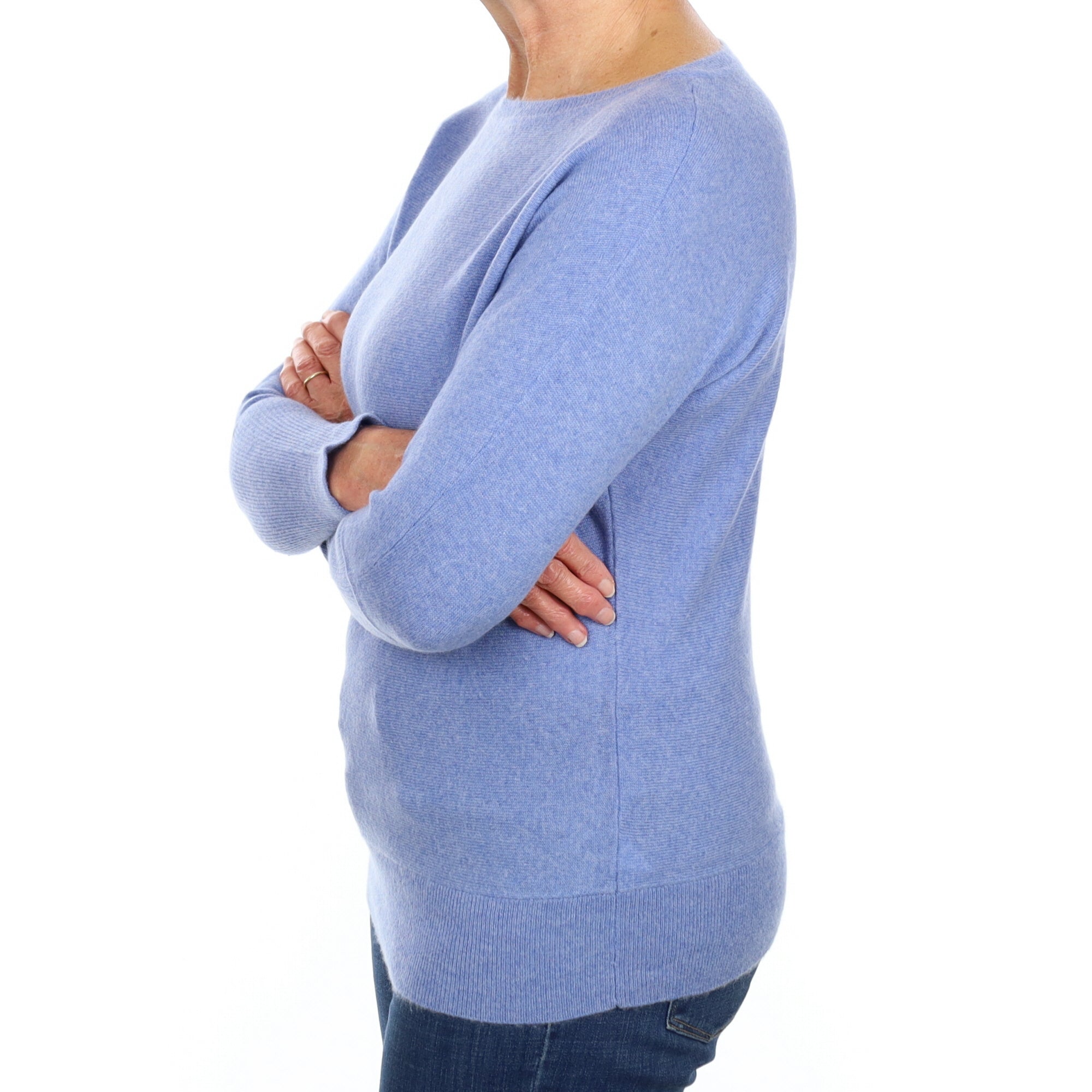 Sky Blue Cashmere Batwing Boat Neck Jumper Medium