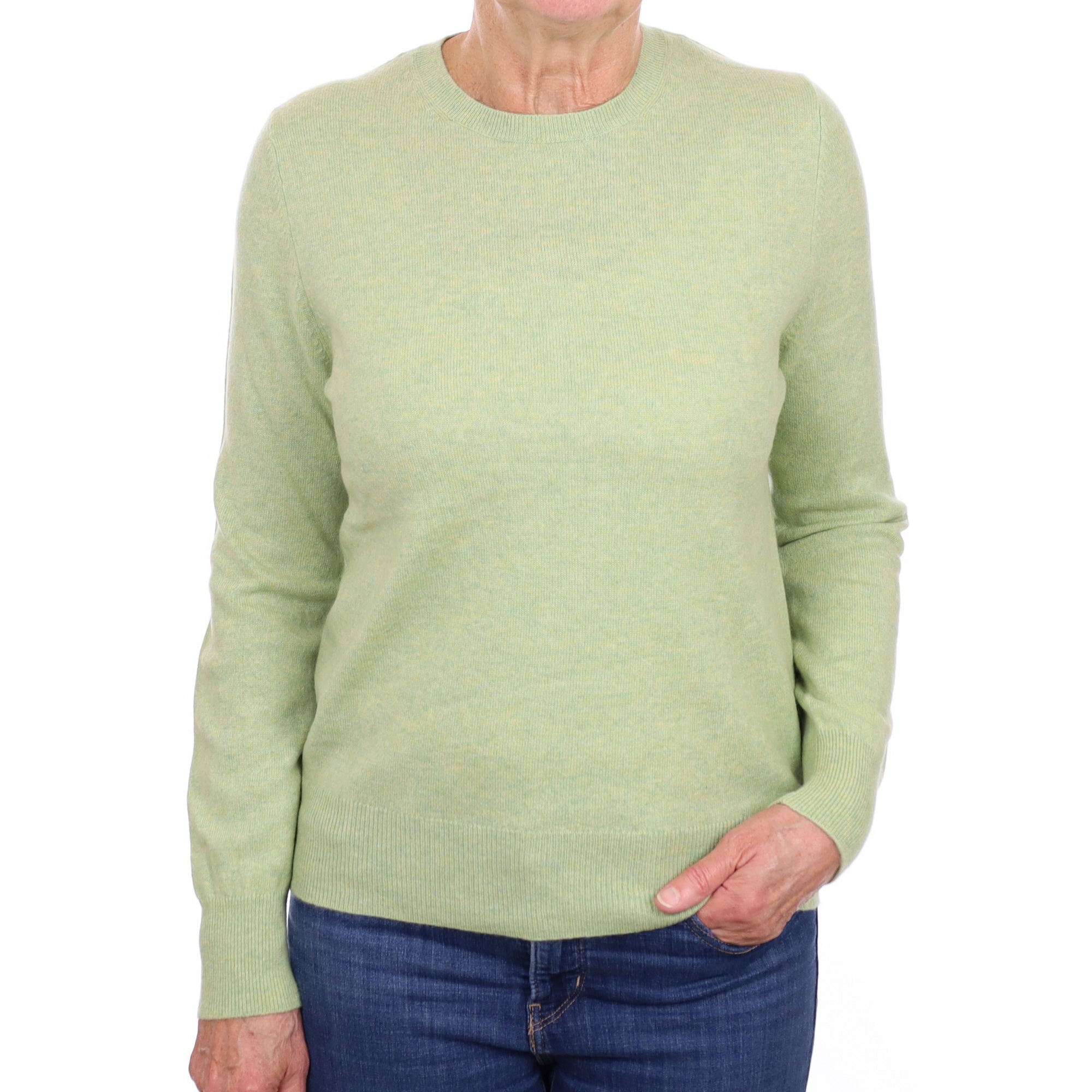Soft Lime Marl Cashmere Crew Neck Jumper Medium