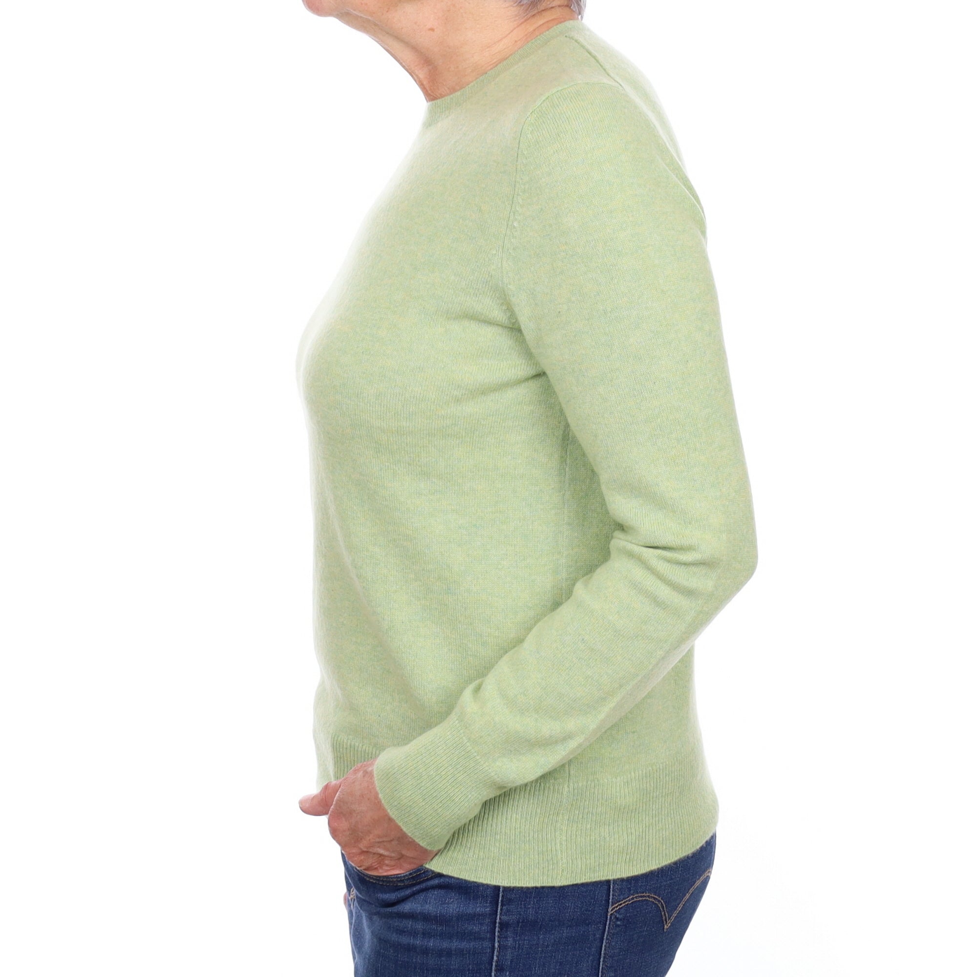 Soft Lime Marl Cashmere Crew Neck Jumper Medium