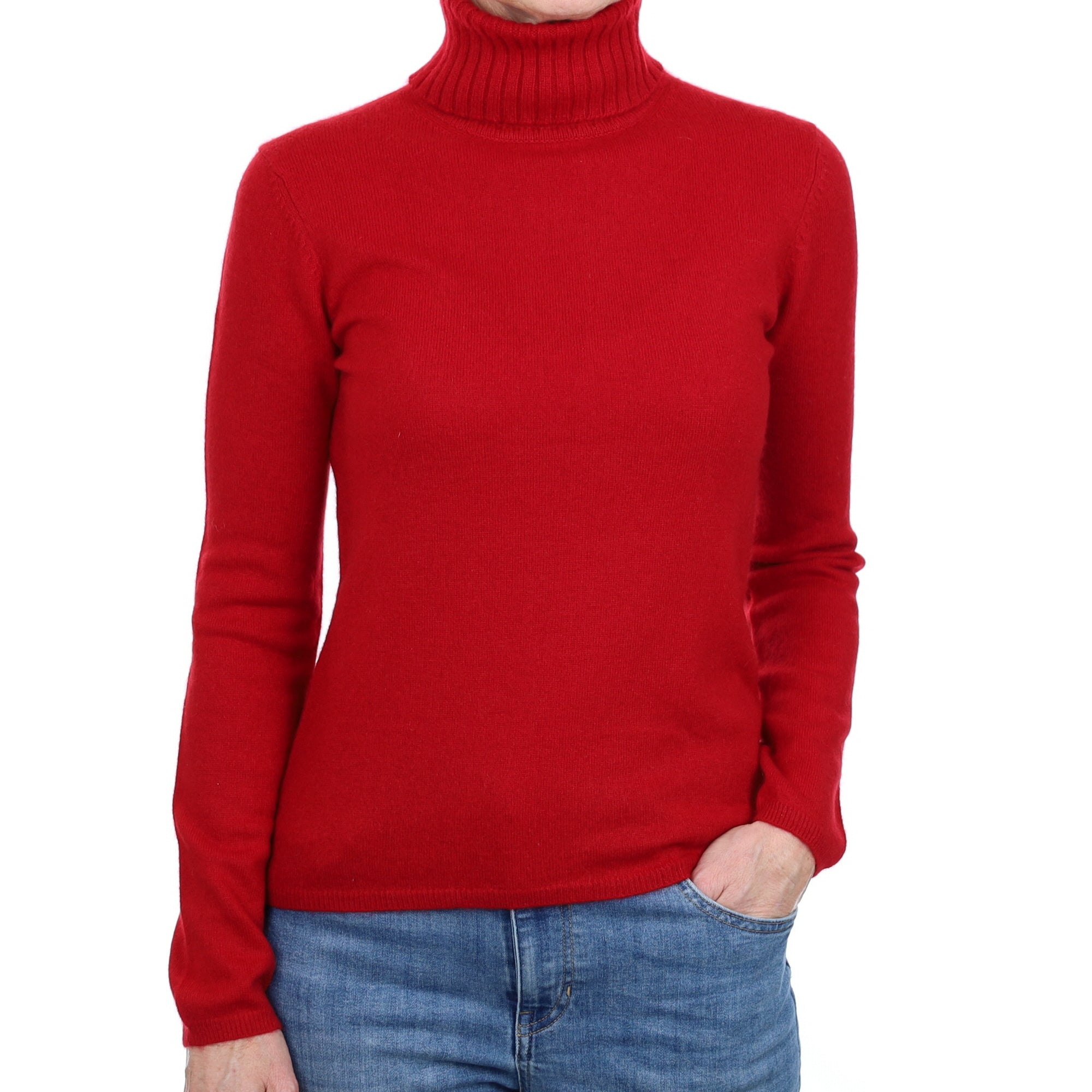 Crimson Red Cashmere Polo Neck Jumper Small