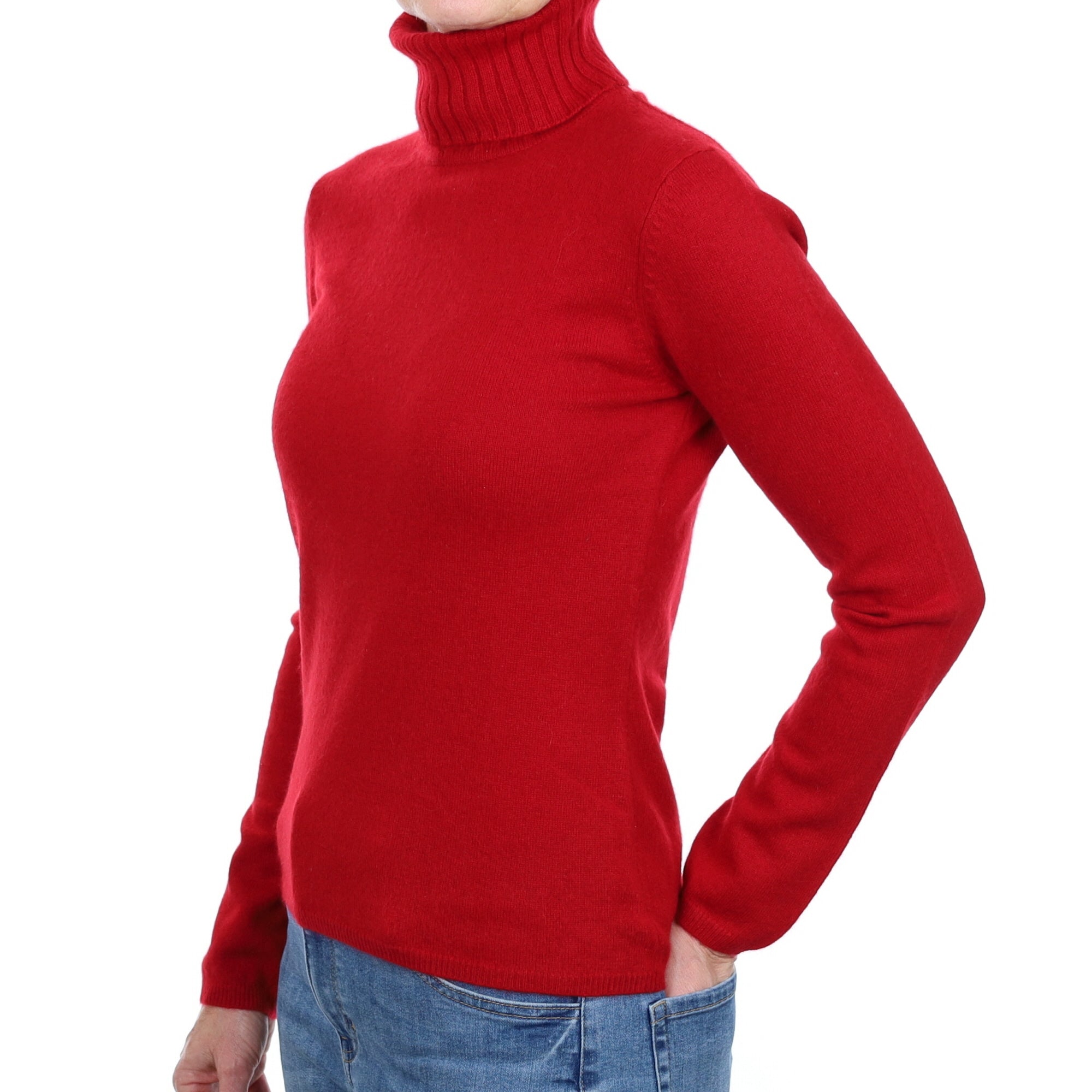 Crimson Red Cashmere Polo Neck Jumper Small