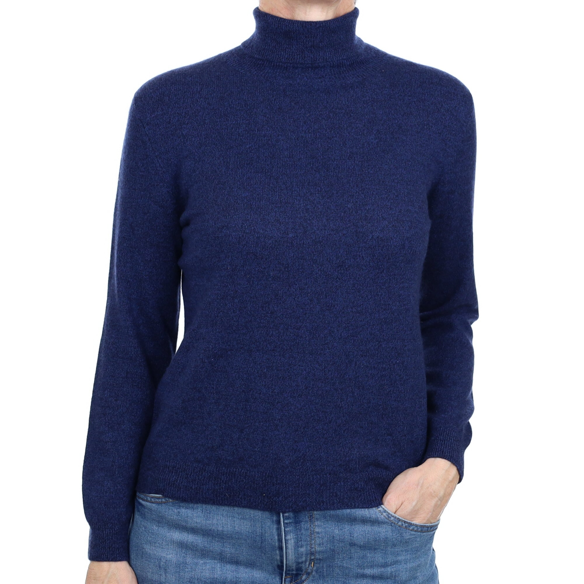 French Navy Marl Cashmere Polo Neck Jumper Small