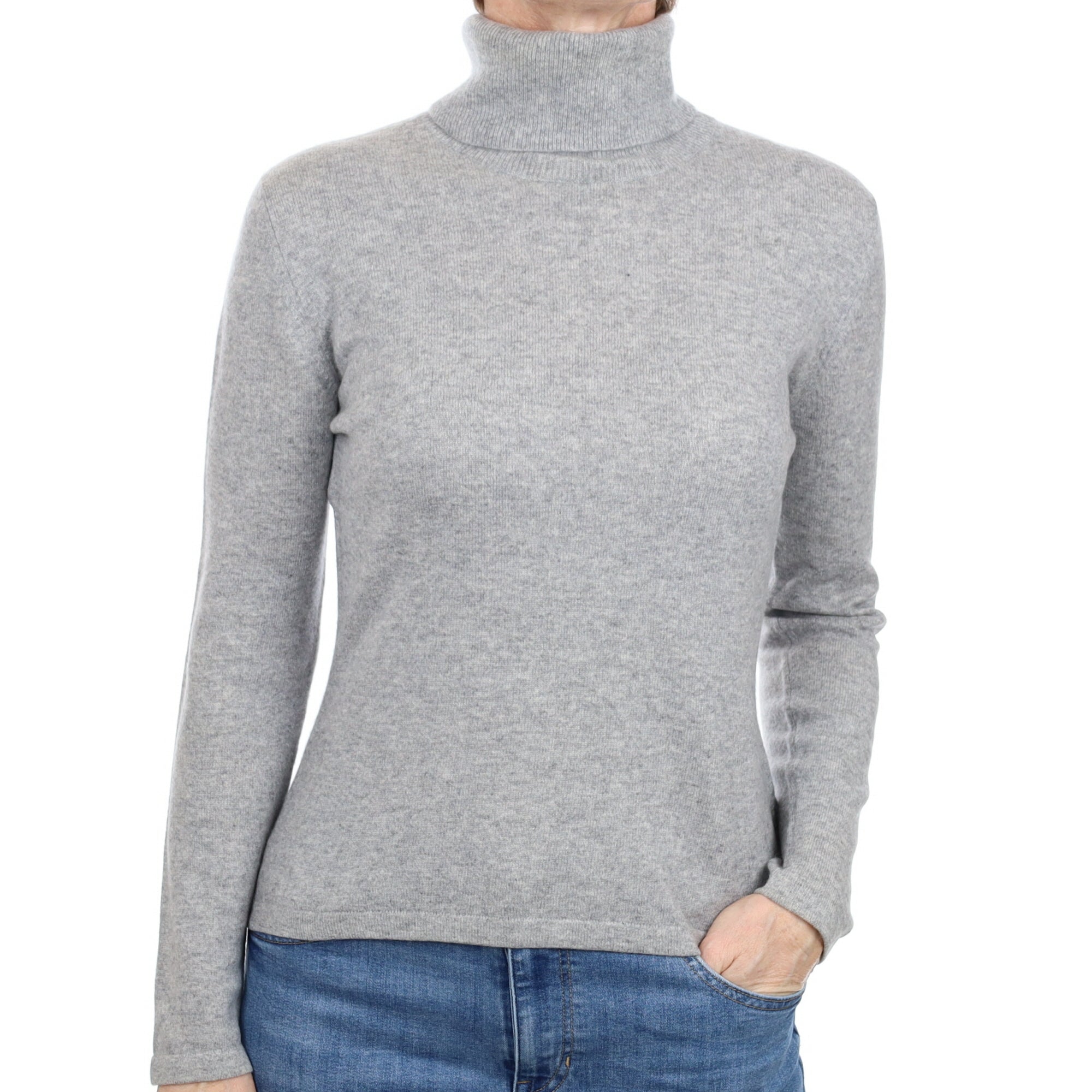 Smoke Grey Cashmere Polo Neck Jumper Small