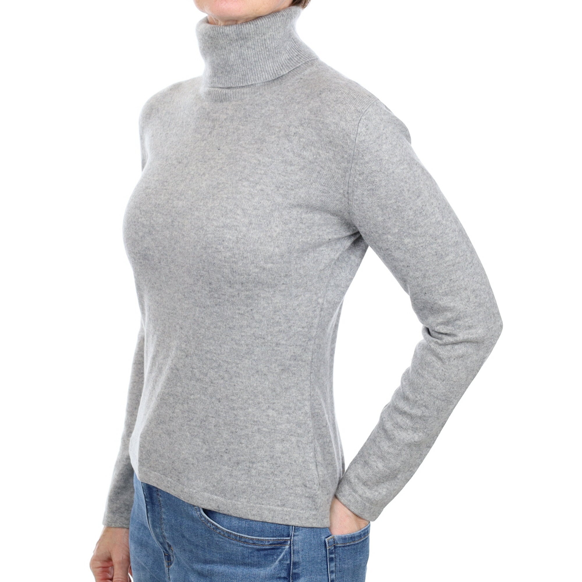 Smoke Grey Cashmere Polo Neck Jumper Small