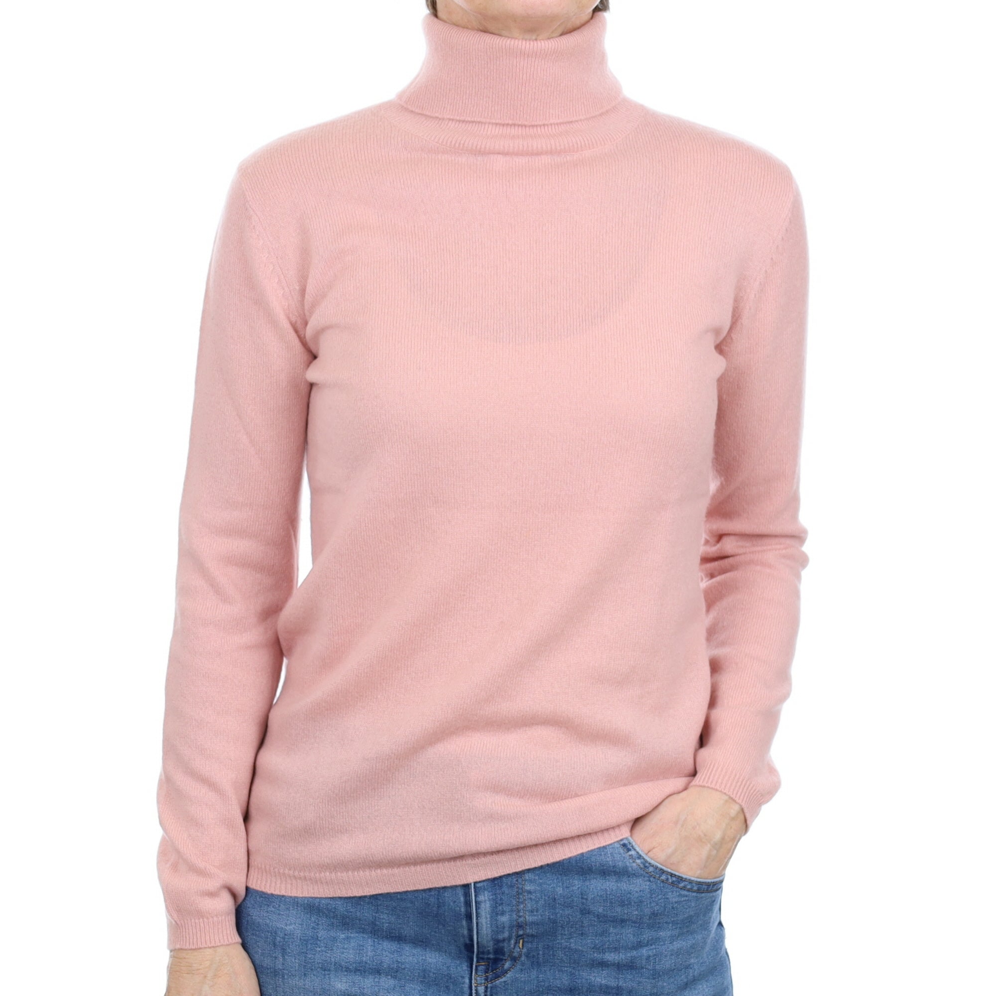 Lotion Pink Cashmere Polo Neck Jumper Small