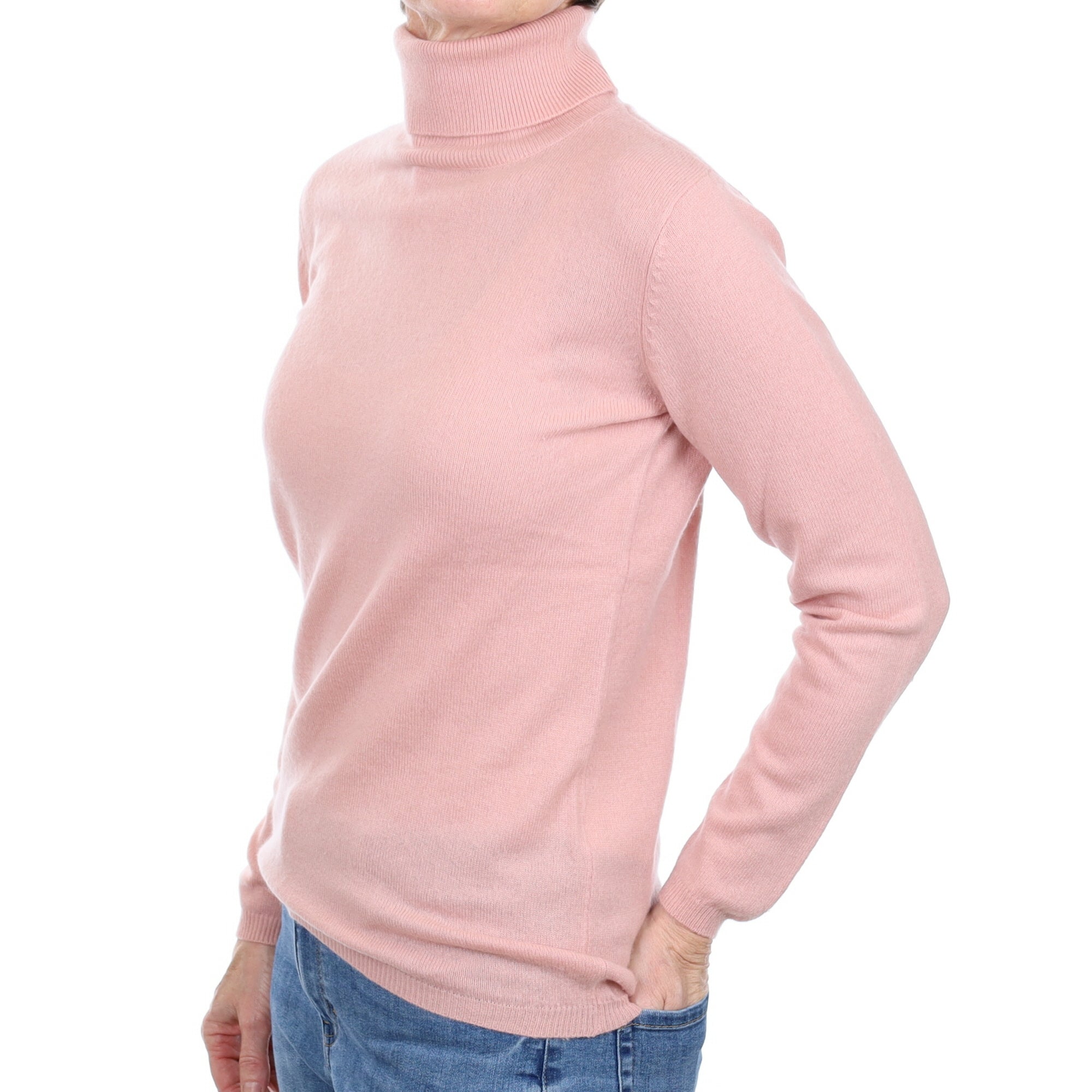 Lotion Pink Cashmere Polo Neck Jumper Small