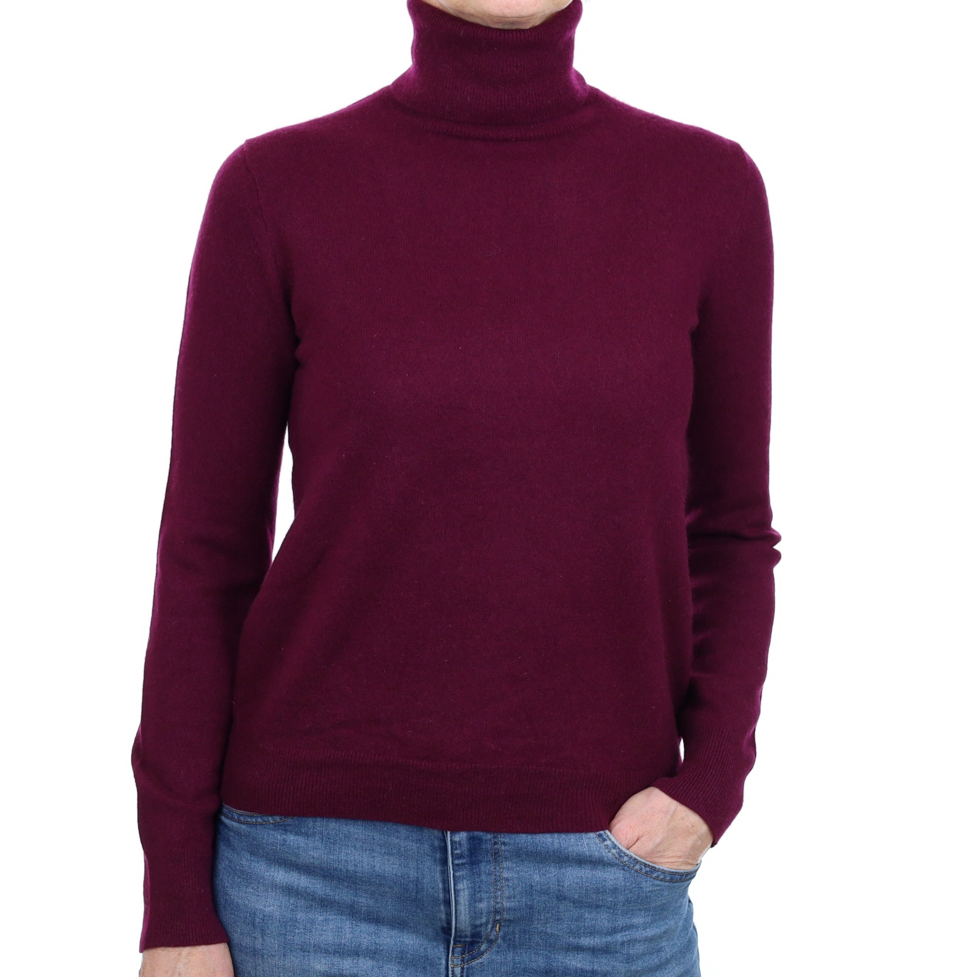 Fig Purple Cashmere Polo Neck Jumper Small