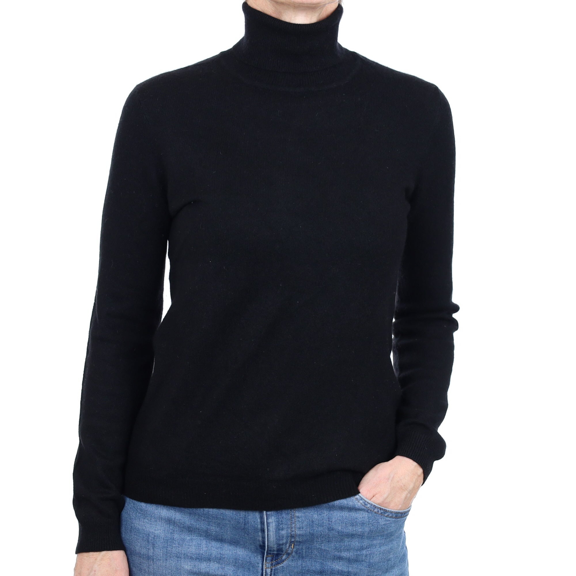 Black Cashmere Polo Neck Jumper Small