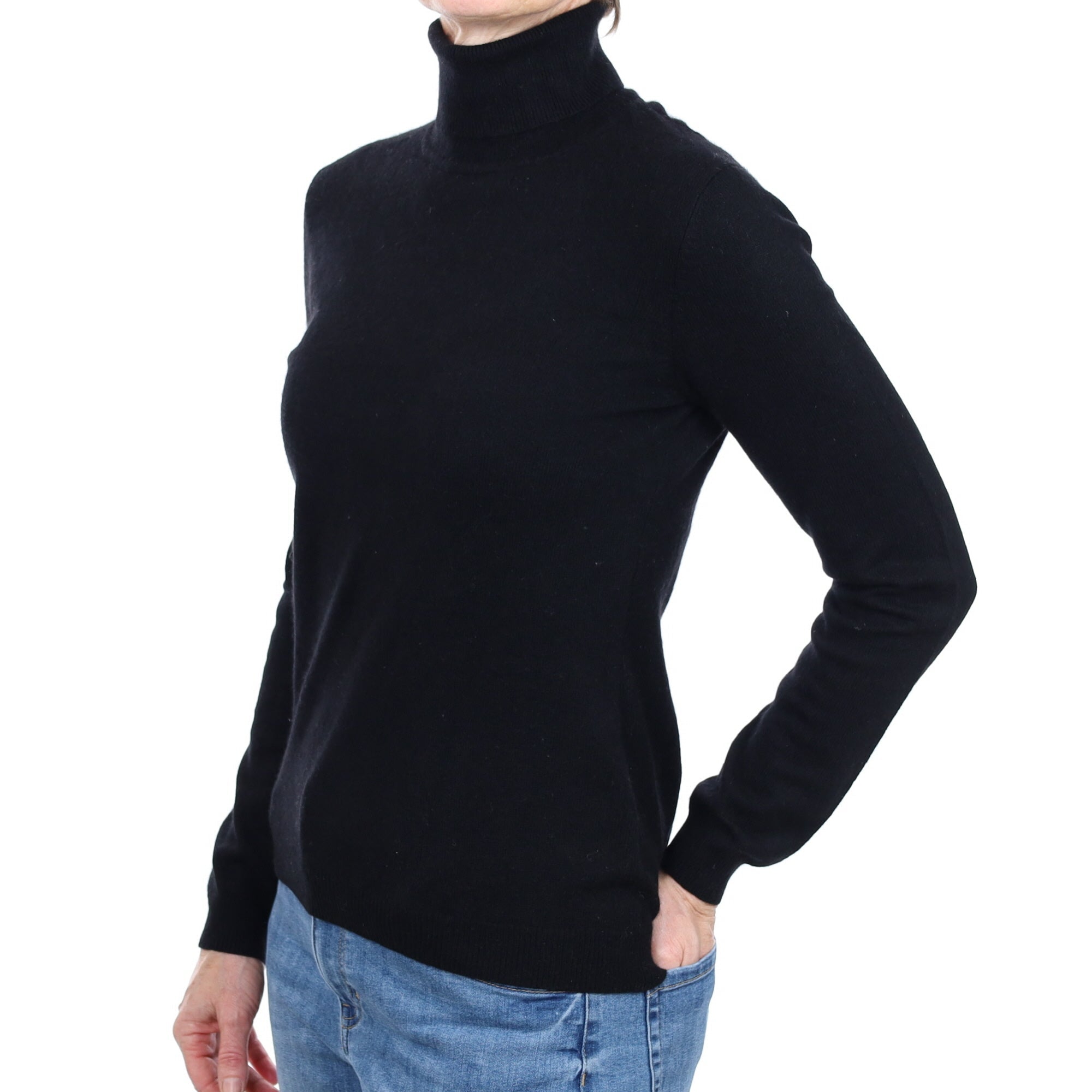 Black Cashmere Polo Neck Jumper Small