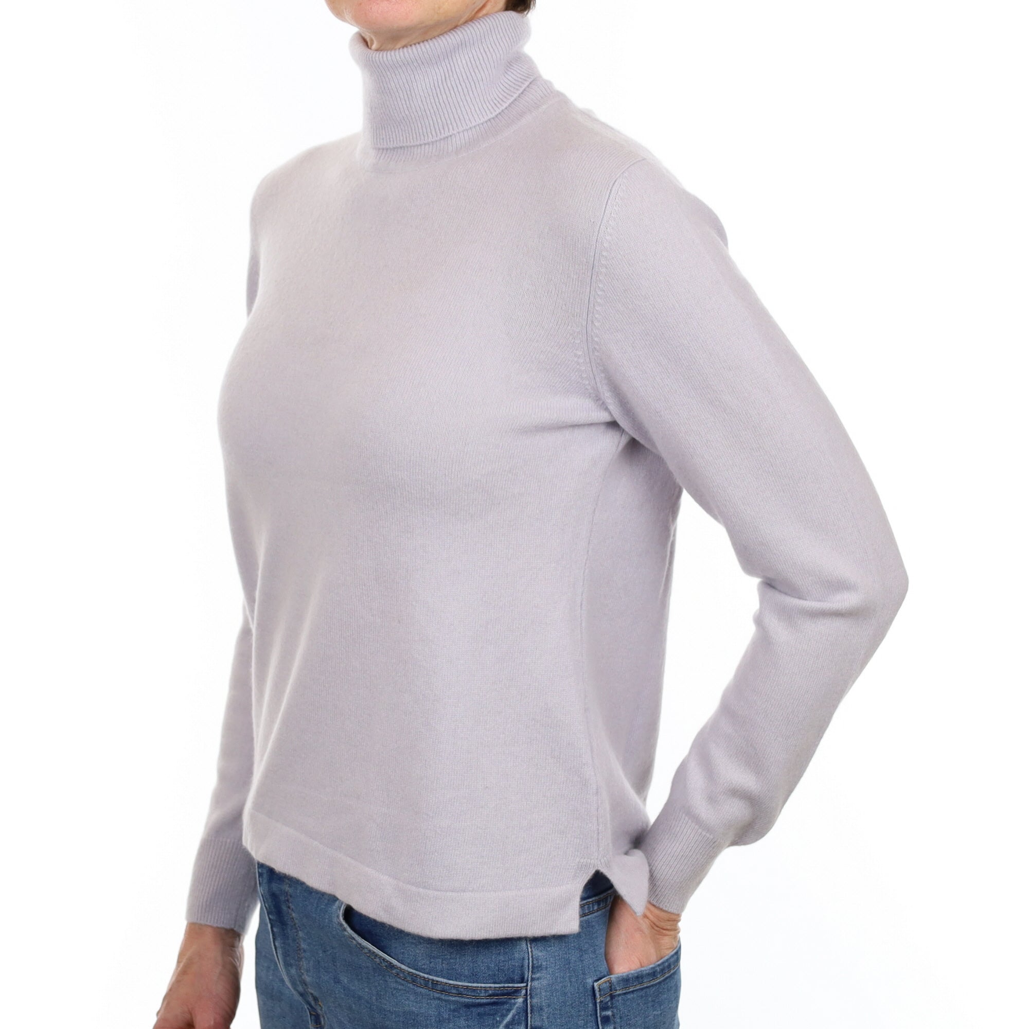 Dove Grey Cashmere Polo Neck Jumper Small