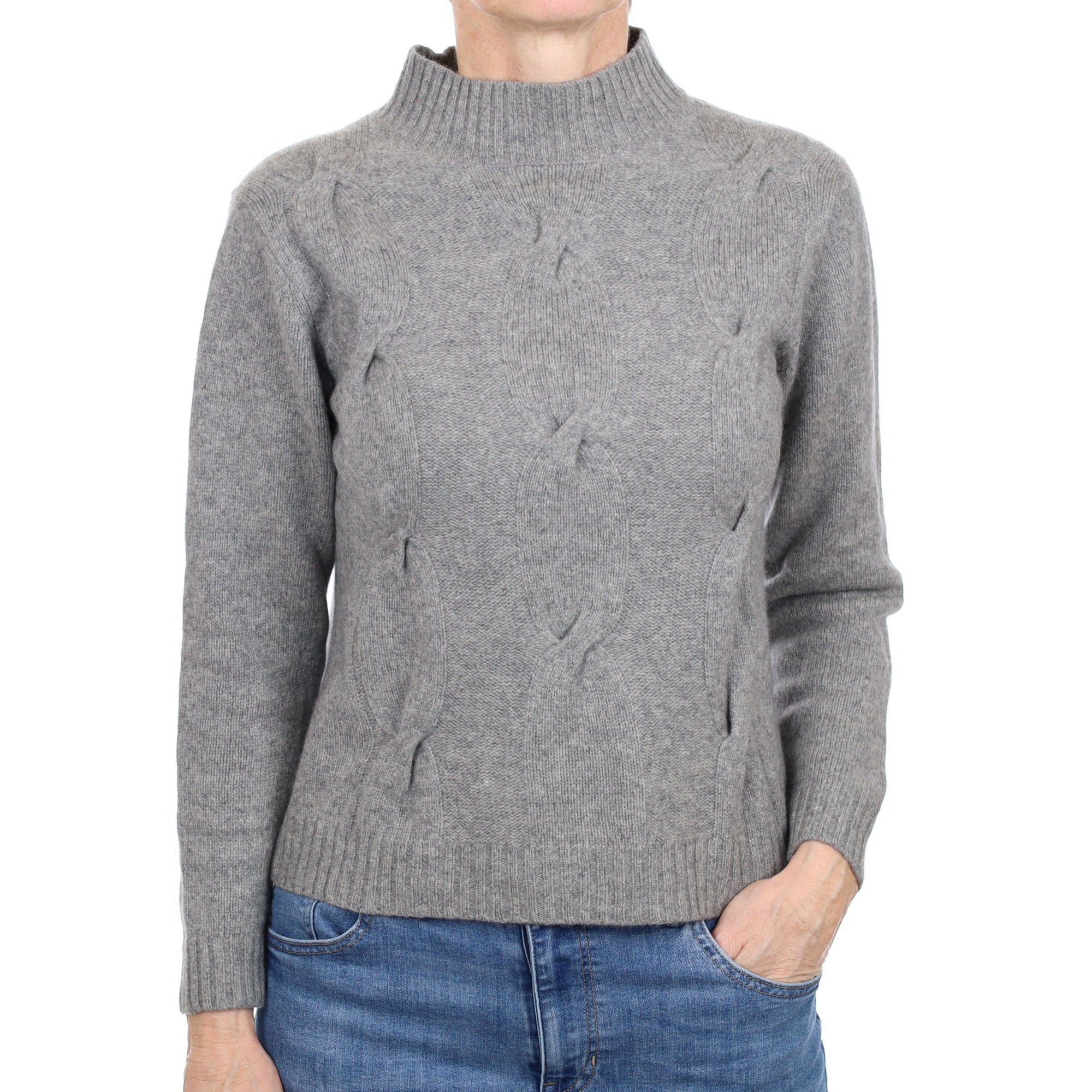 Ash Grey Cable Cashmere Turtle Neck Jumper Small