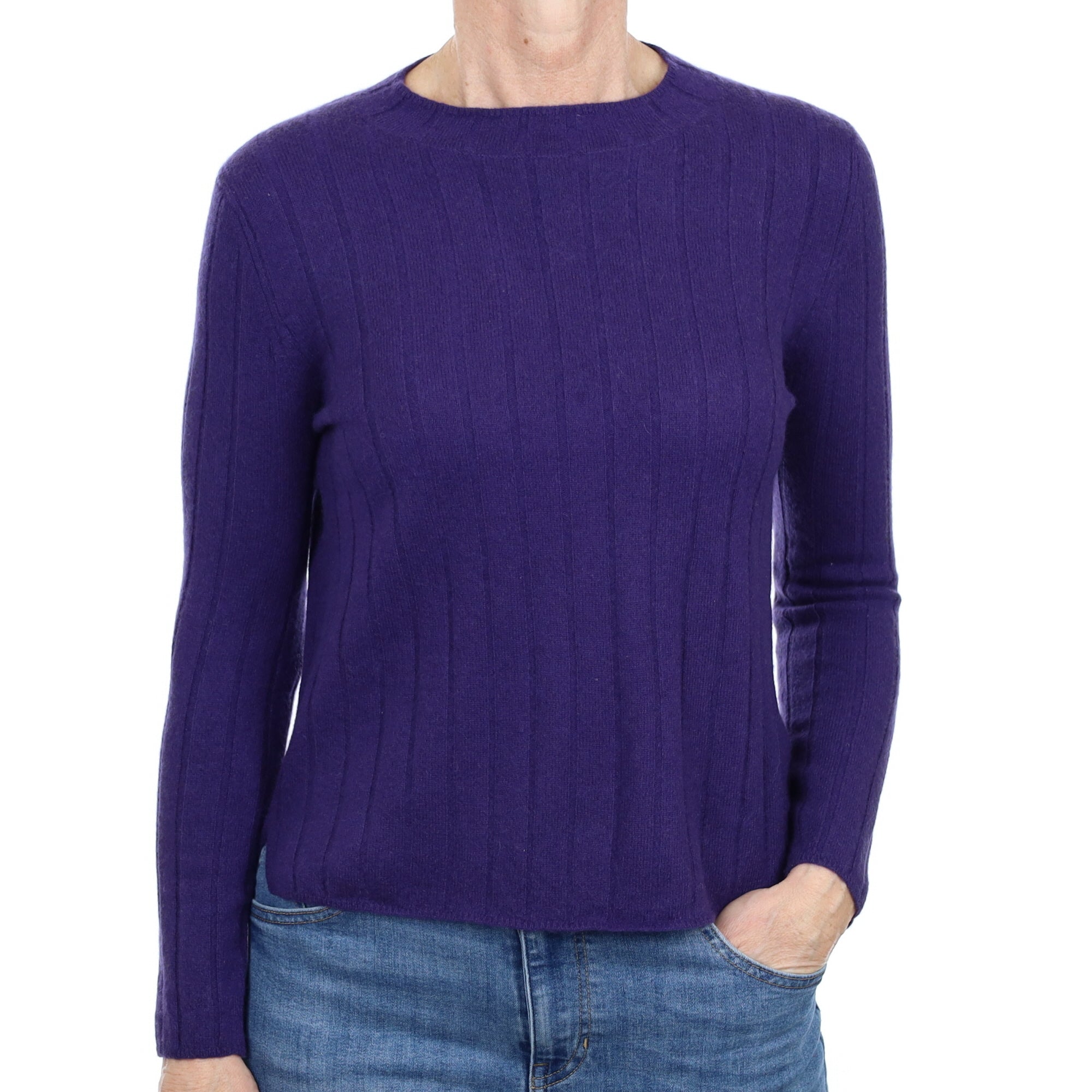 Iris Purple Rib Cashmere Crew Neck Jumper Small