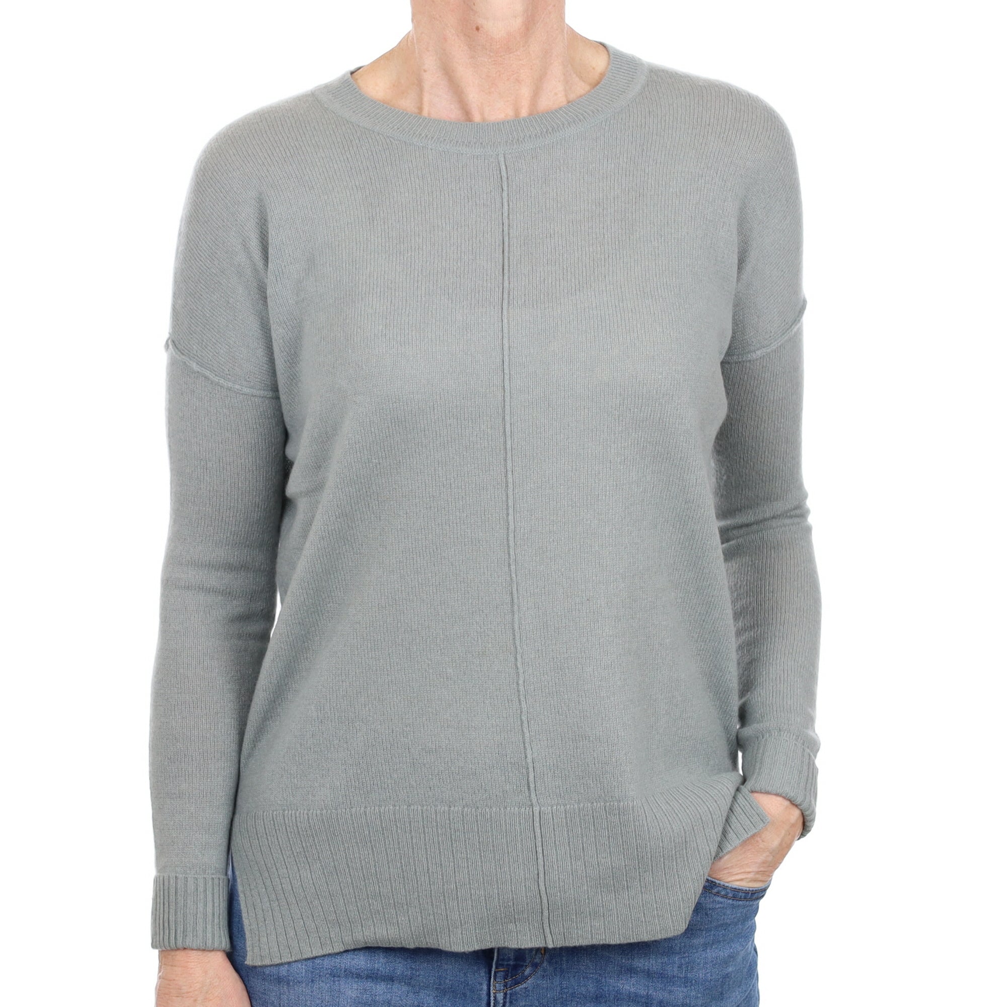 Dusky Sage Cashmere Crew Neck Jumper Small