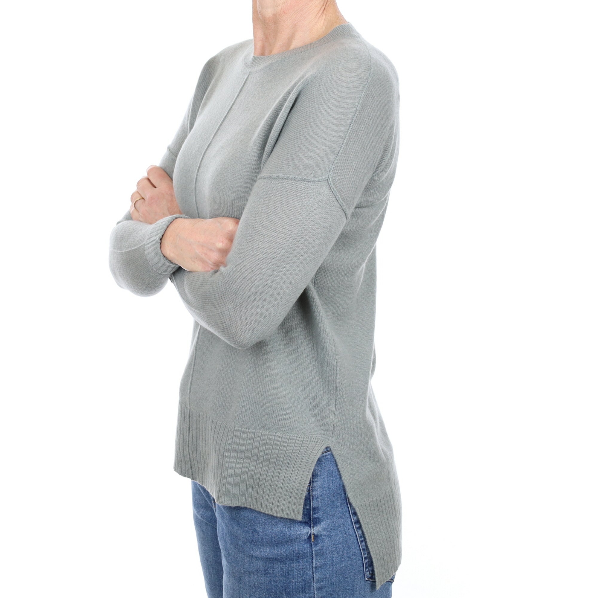 Dusky Sage Cashmere Crew Neck Jumper Small