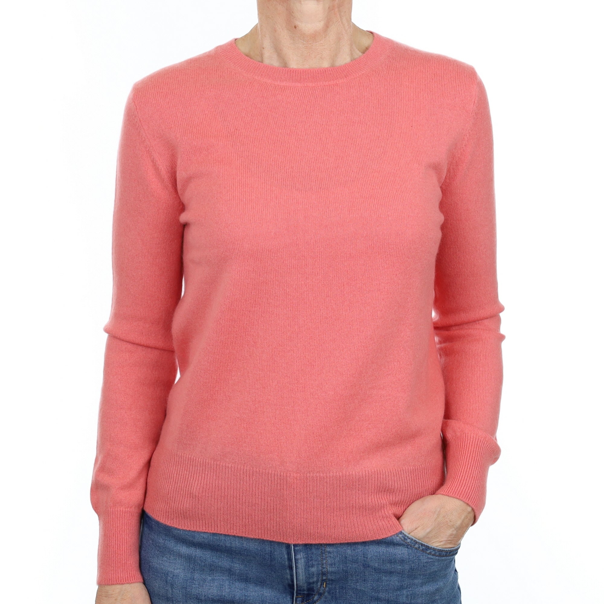 Flamingo Pink Cashmere Crew Neck Jumper Small