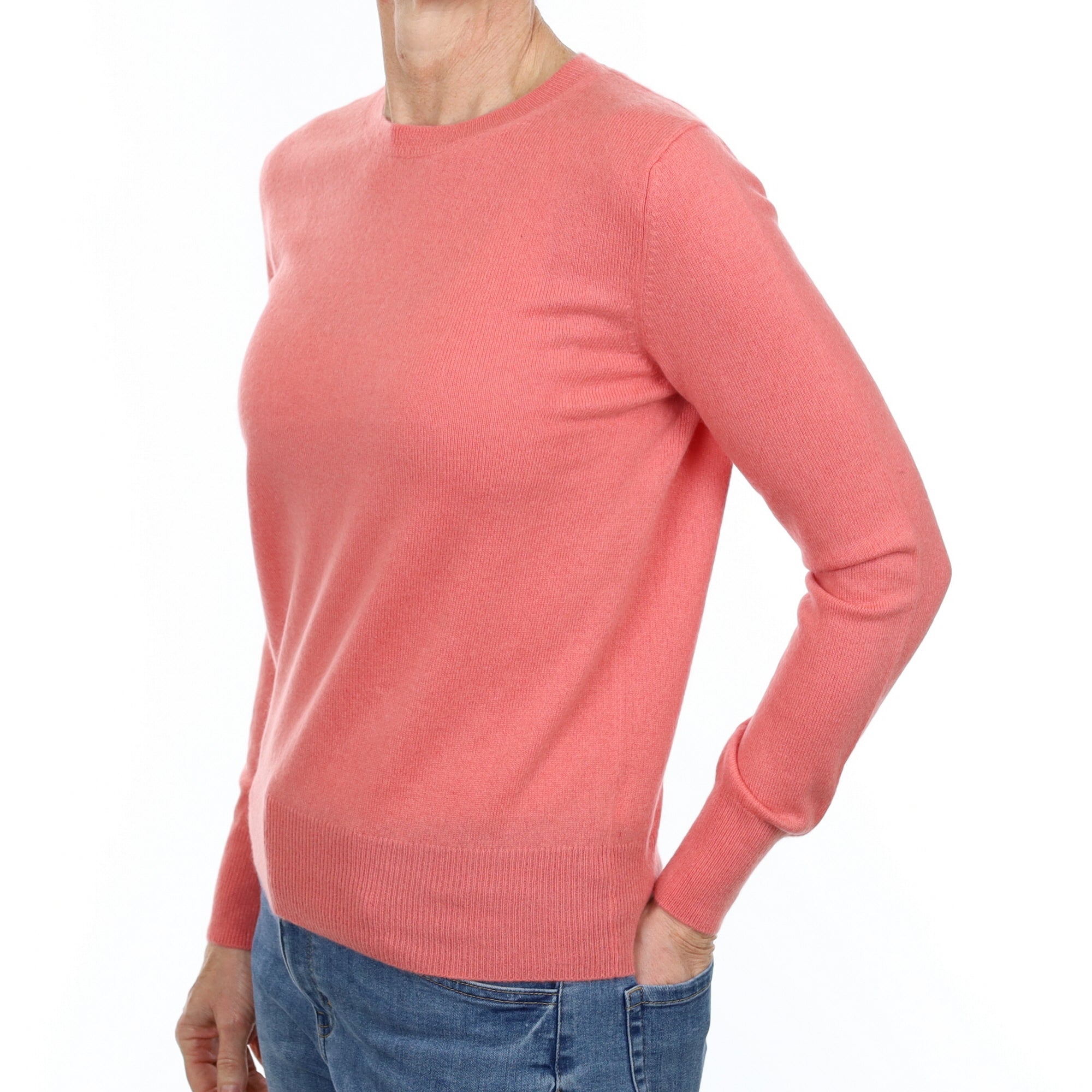 Flamingo Pink Cashmere Crew Neck Jumper Small