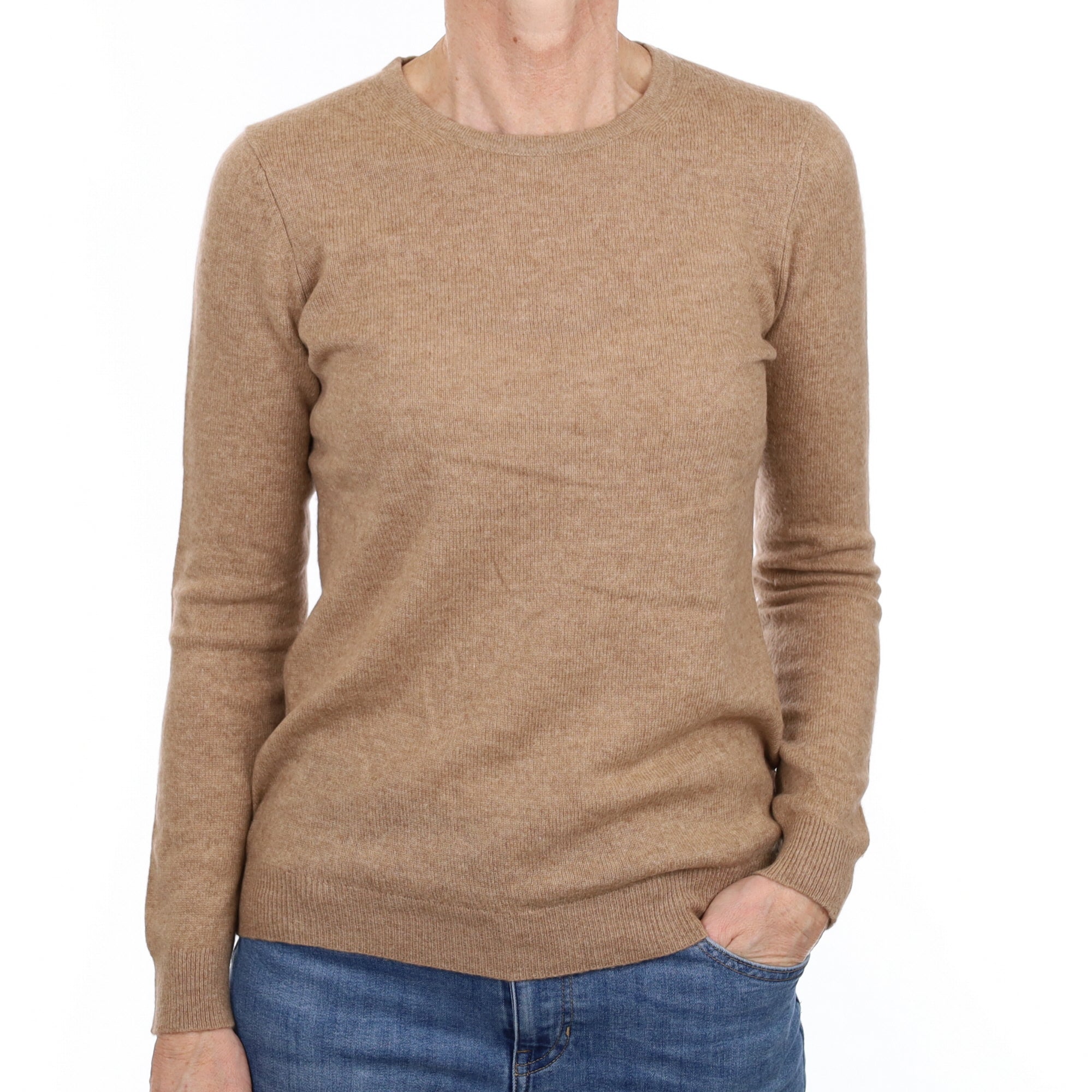 Biscuit Brown Cashmere Crew Neck Jumper Small