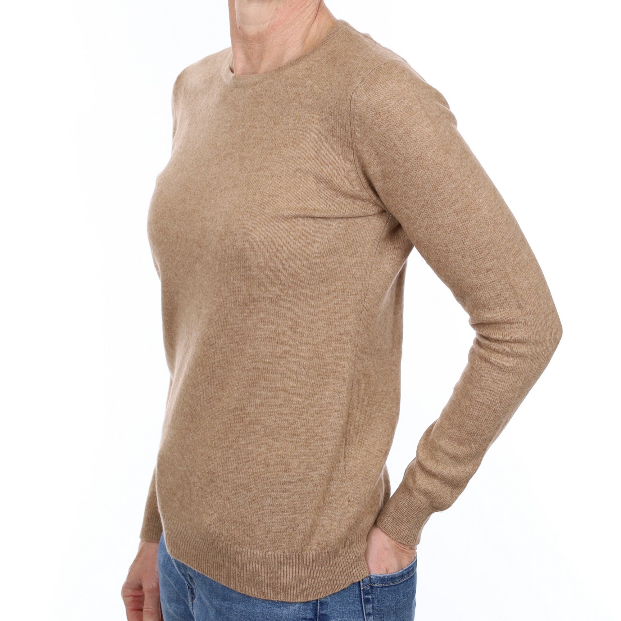 Biscuit Brown Cashmere Crew Neck Jumper Small