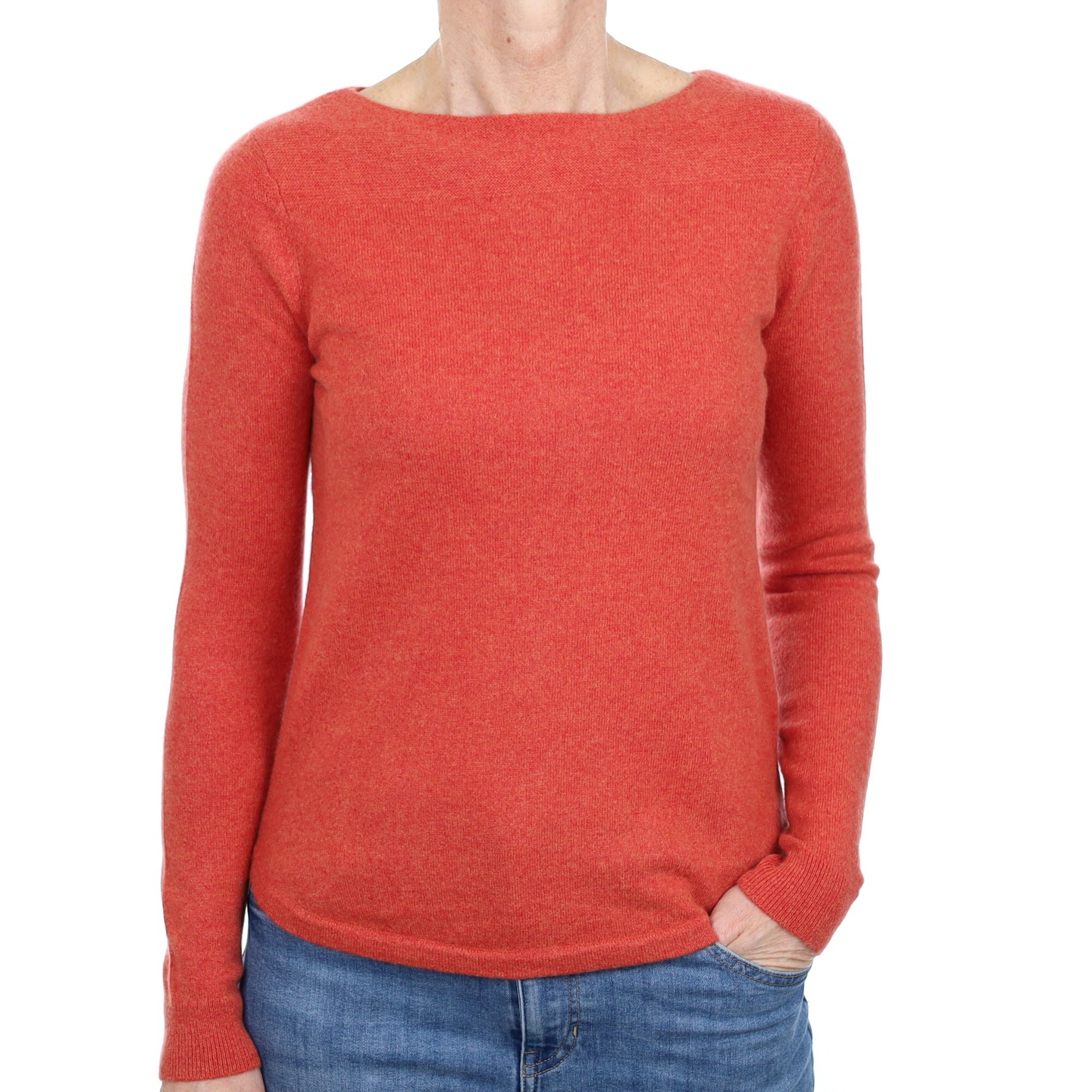 Sunset Orange Cashmere Crew Neck Jumper Small