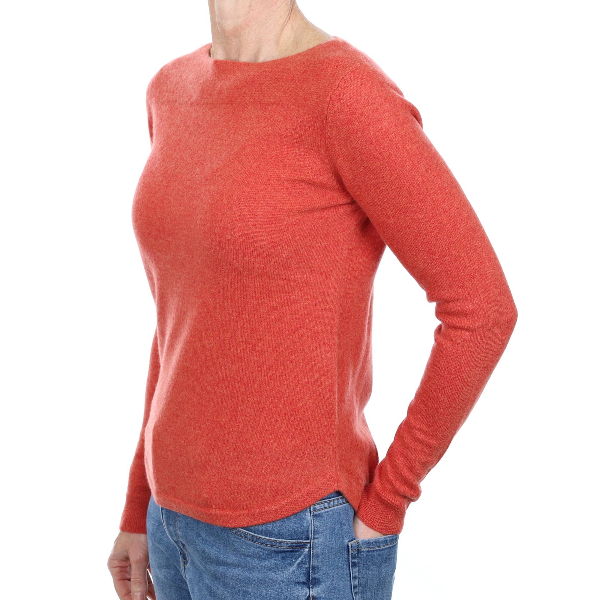 Sunset Orange Cashmere Crew Neck Jumper Small