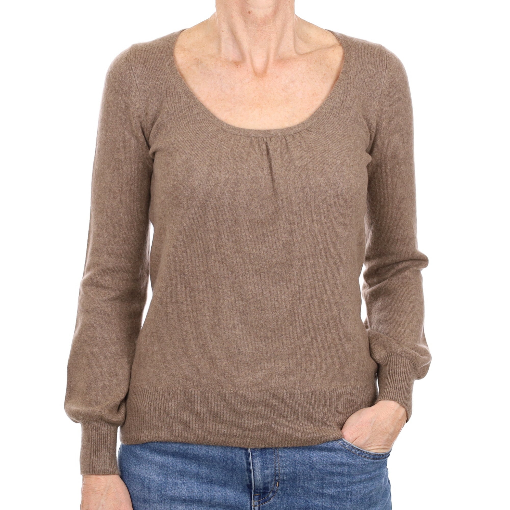 Taupe Brown Cashmere Scoop Neck Jumper Small