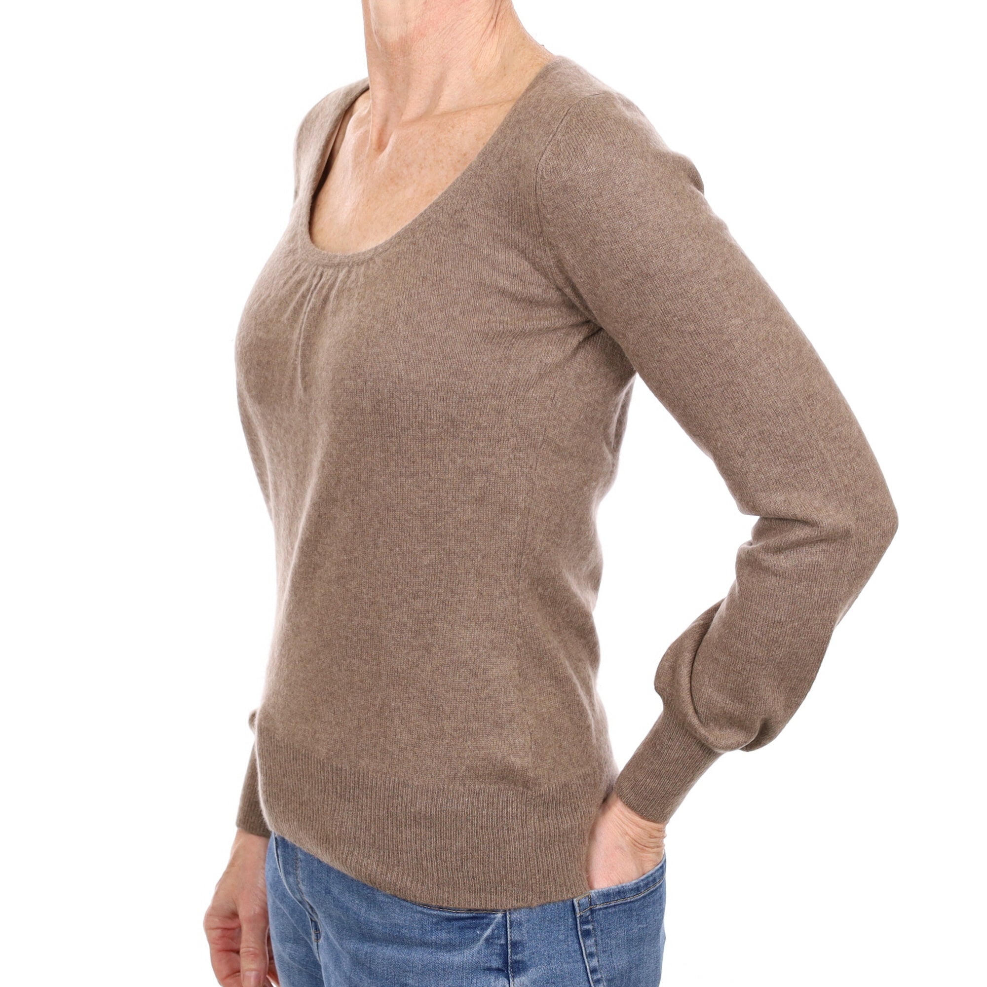 Taupe Brown Cashmere Scoop Neck Jumper Small