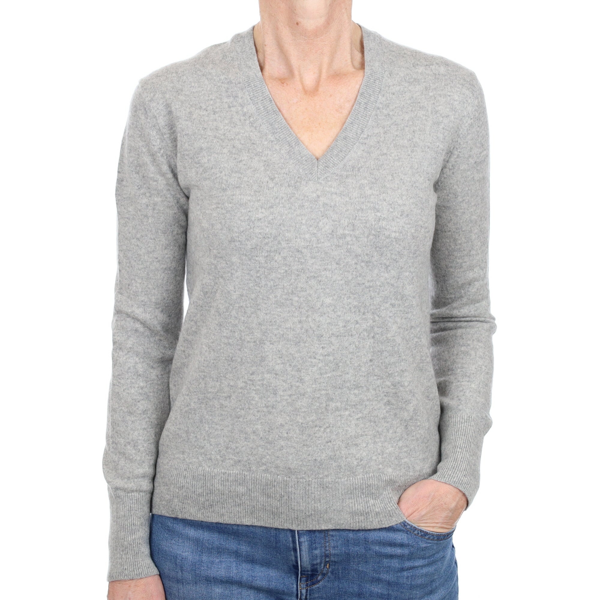 Smoke Grey Cashmere V Neck Jumper Small