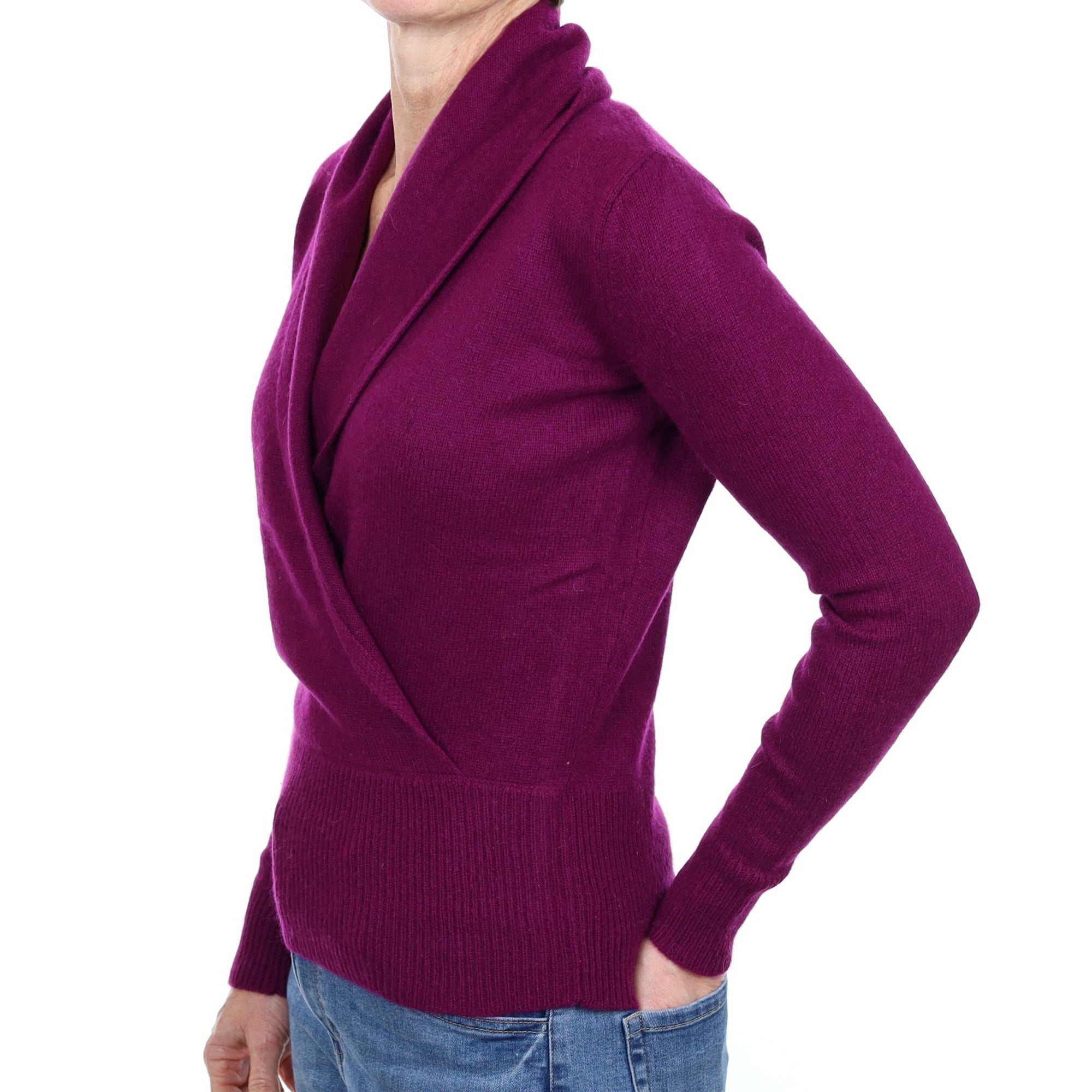 Fig Purple Cashmere Cross Over V Neck Jumper Small