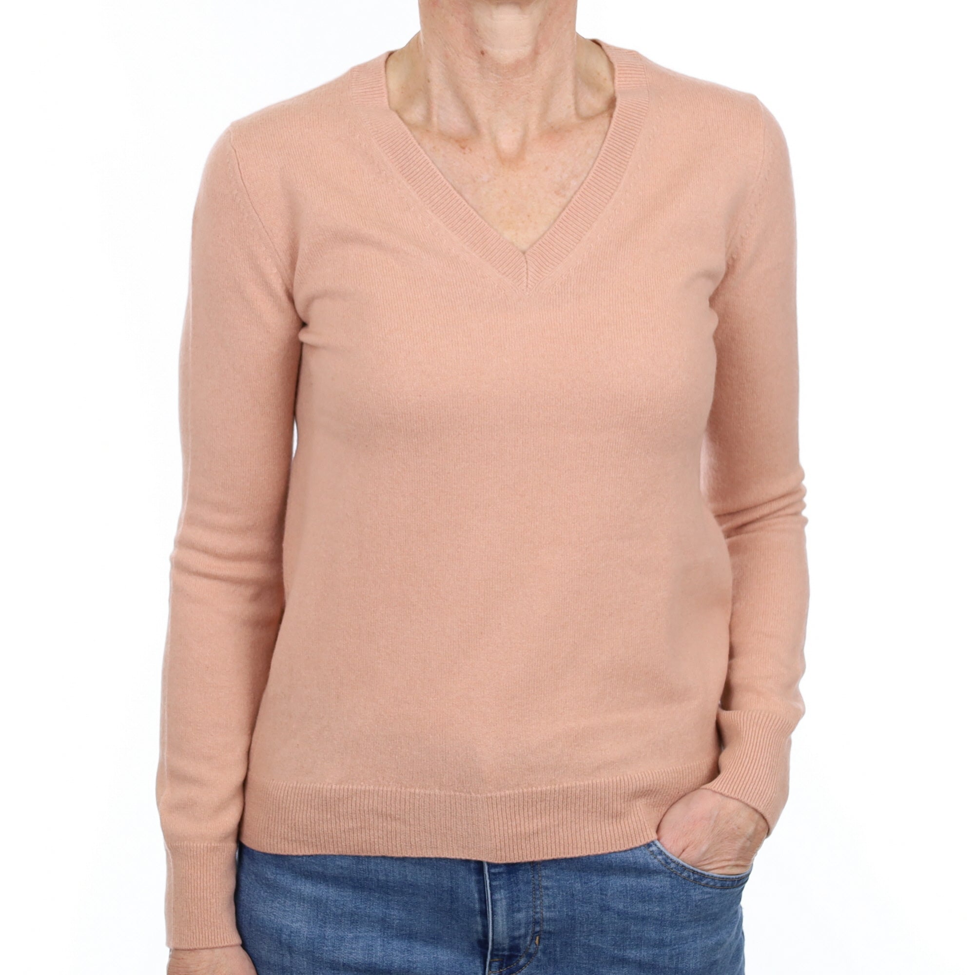 Nude Pink Cashmere V Neck Jumper Small